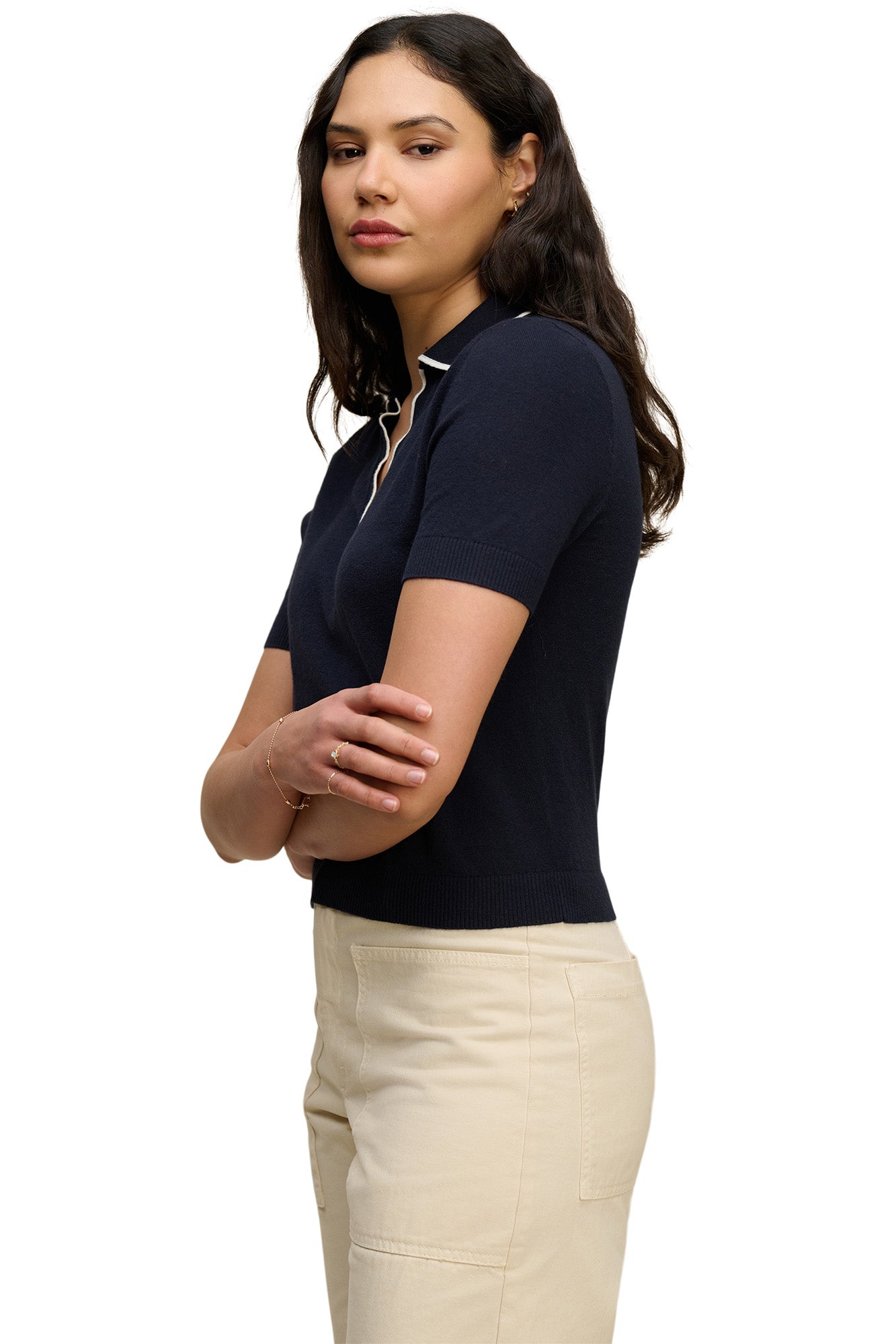 Velvet Abela Polo Top in Navy