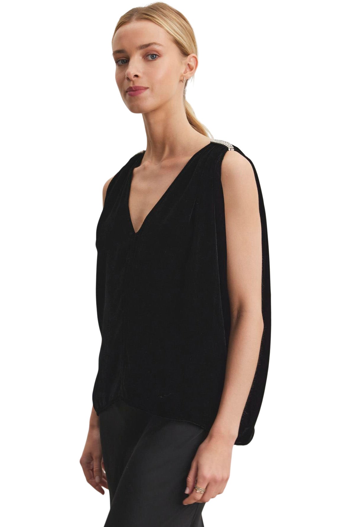 Velvet Adelle Silk Velvet Top in Black