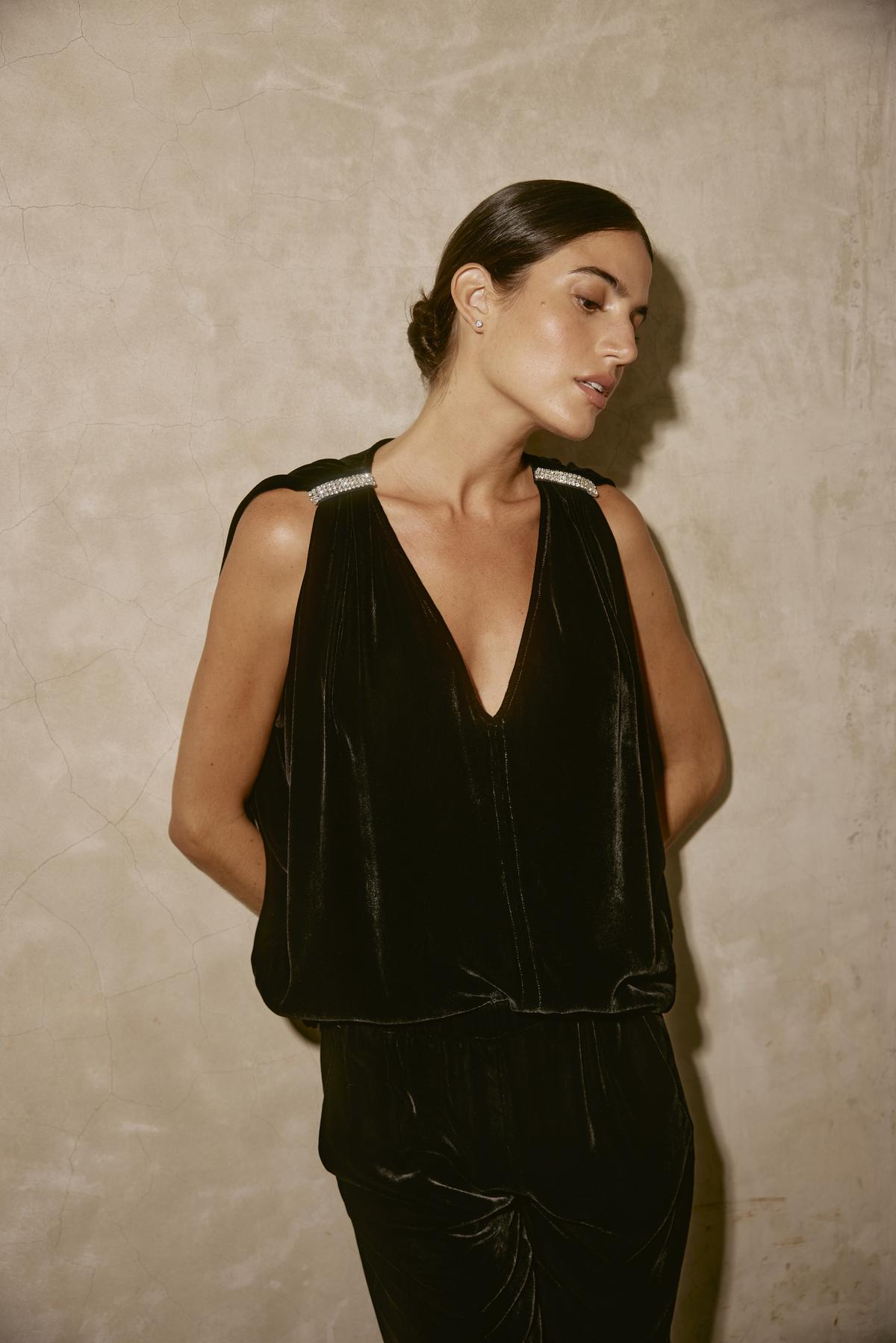 Velvet Adelle Silk Velvet Top in Black