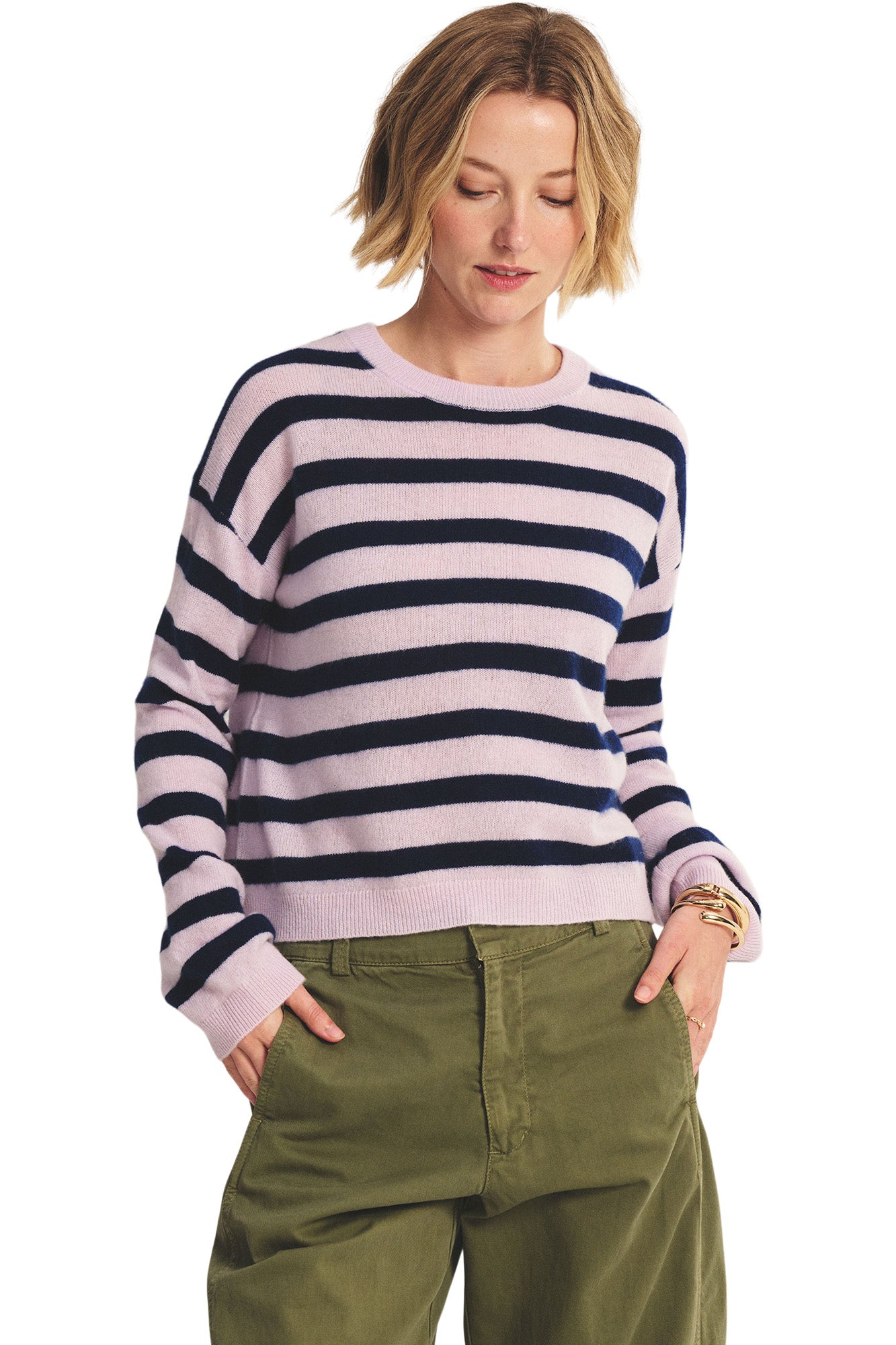 Velvet Agnese Striped Crewneck Sweater in Lilac