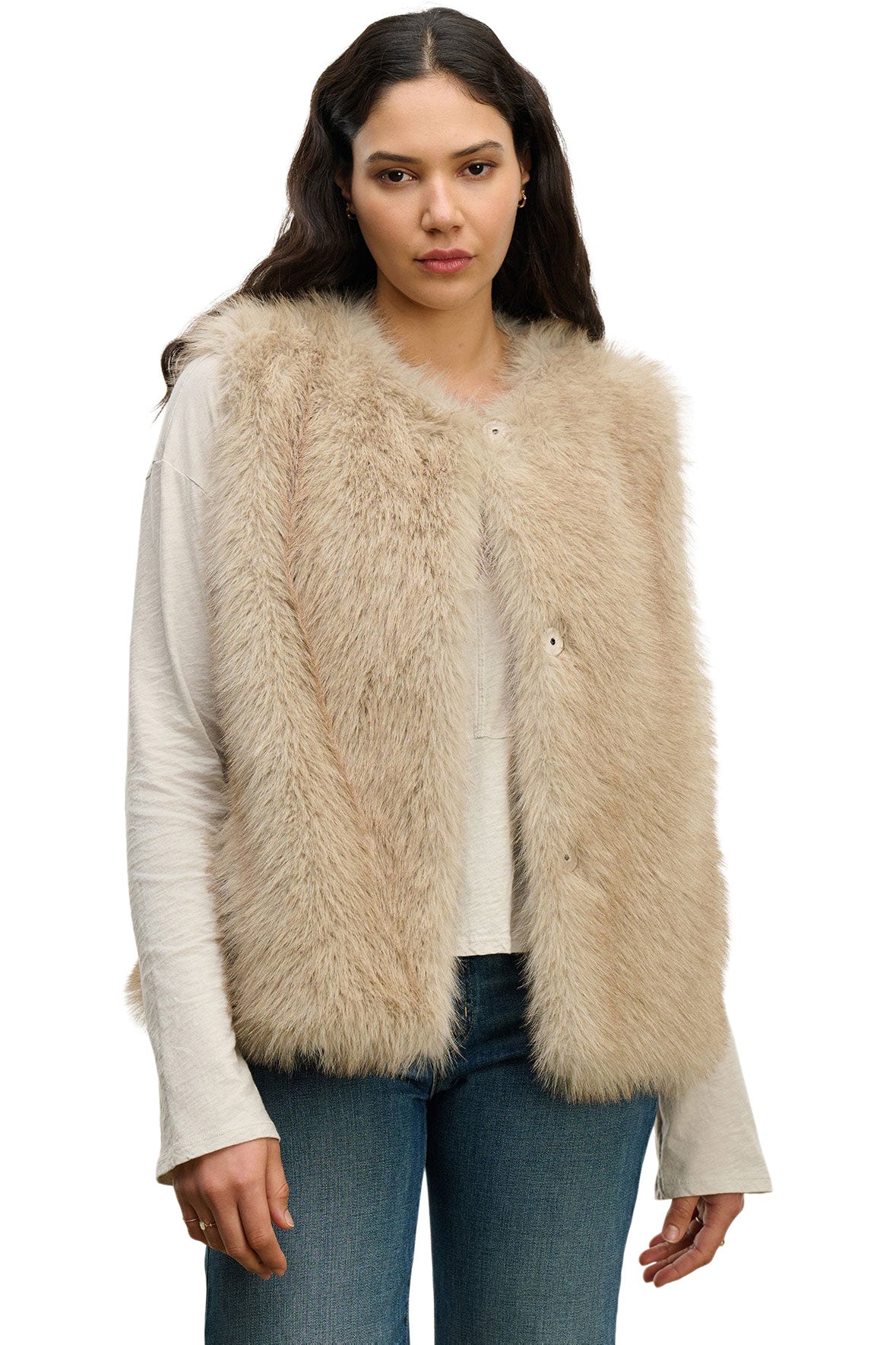 Velvet Anastasia Faux Fur Vest in Taupe