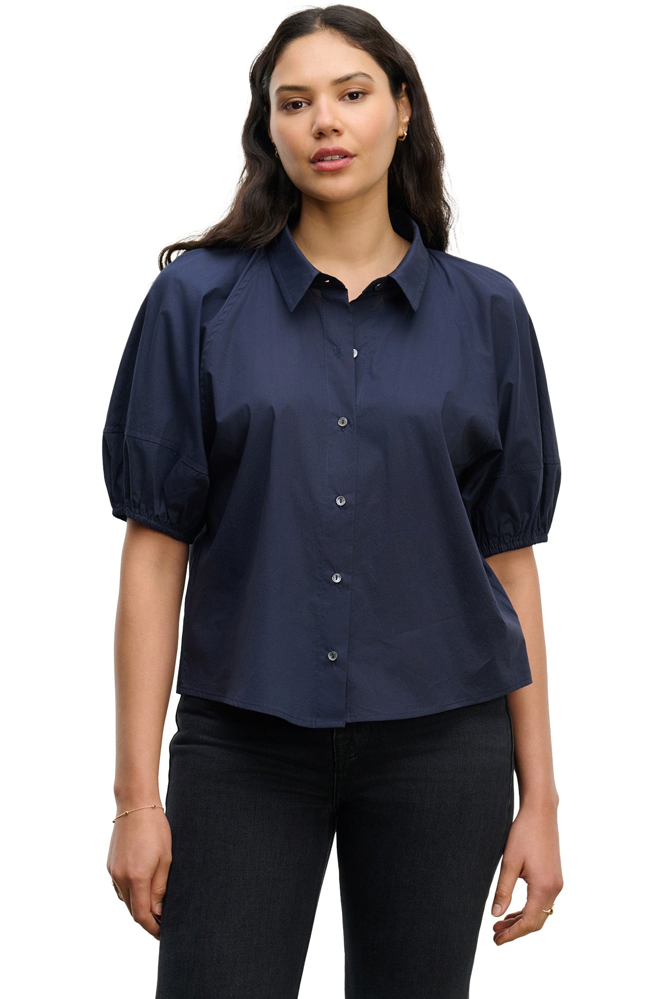 Velvet Autumn Mixed Media Top in Navy