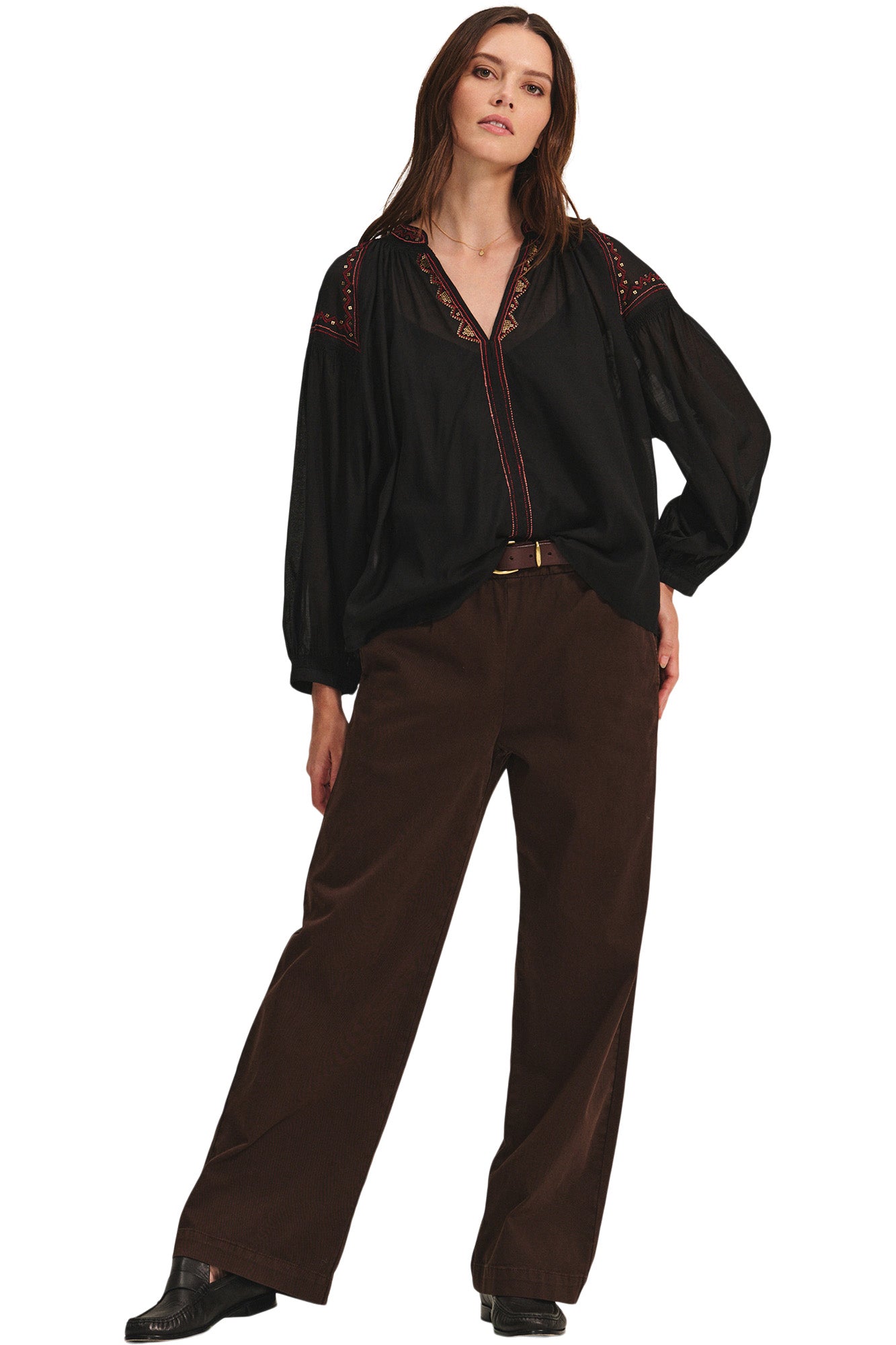 Velvet Bridget Novelty Beaded Cotton Blouse in Black