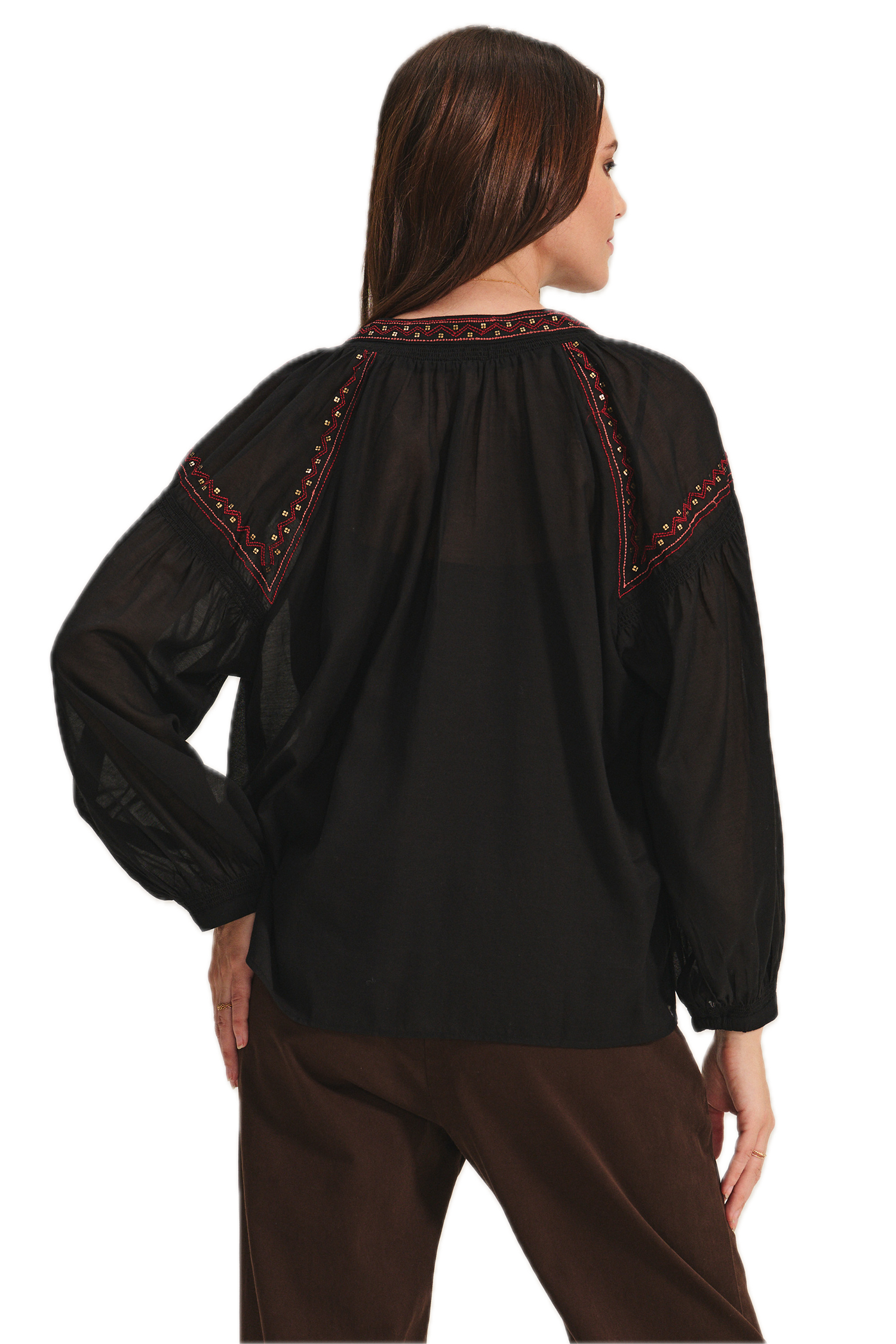 Velvet Bridget Novelty Beaded Cotton Blouse in Black