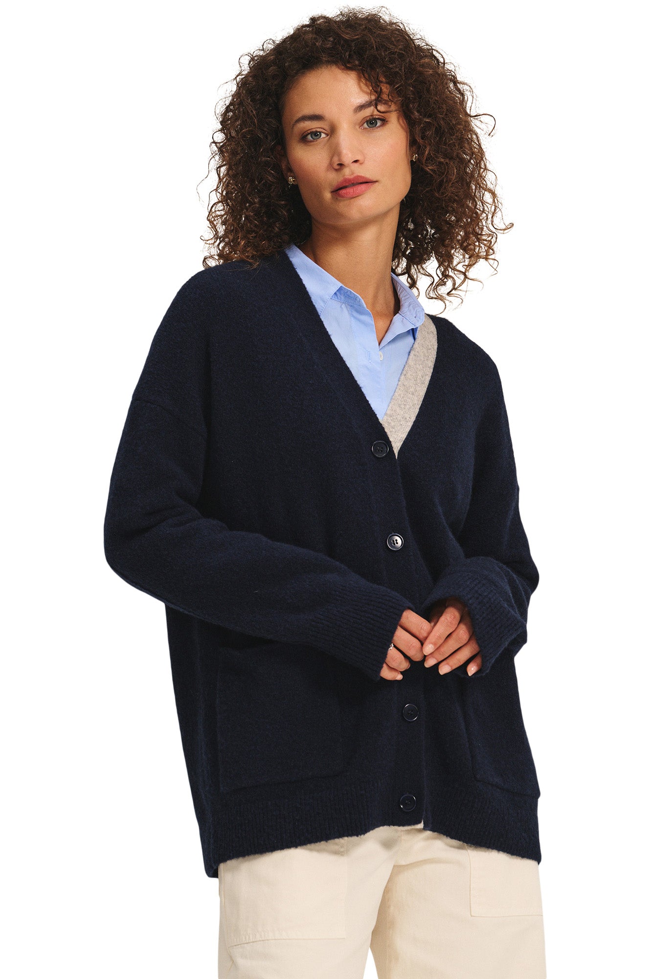 Velvet Cameron Cardigan with Contrast in Navy
