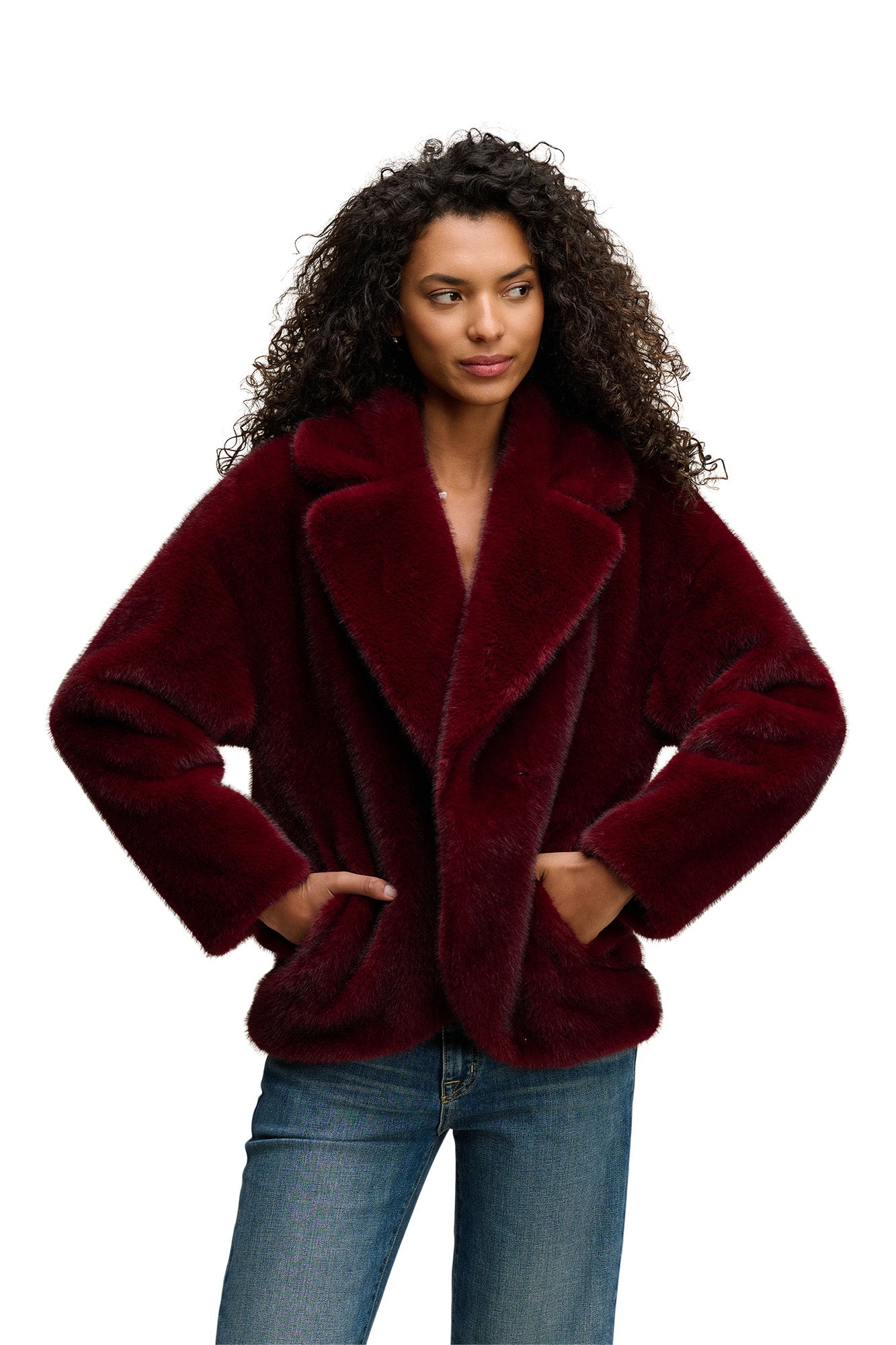 Velvet Carolyn Lux Faux Fur Jacket in Burgundy