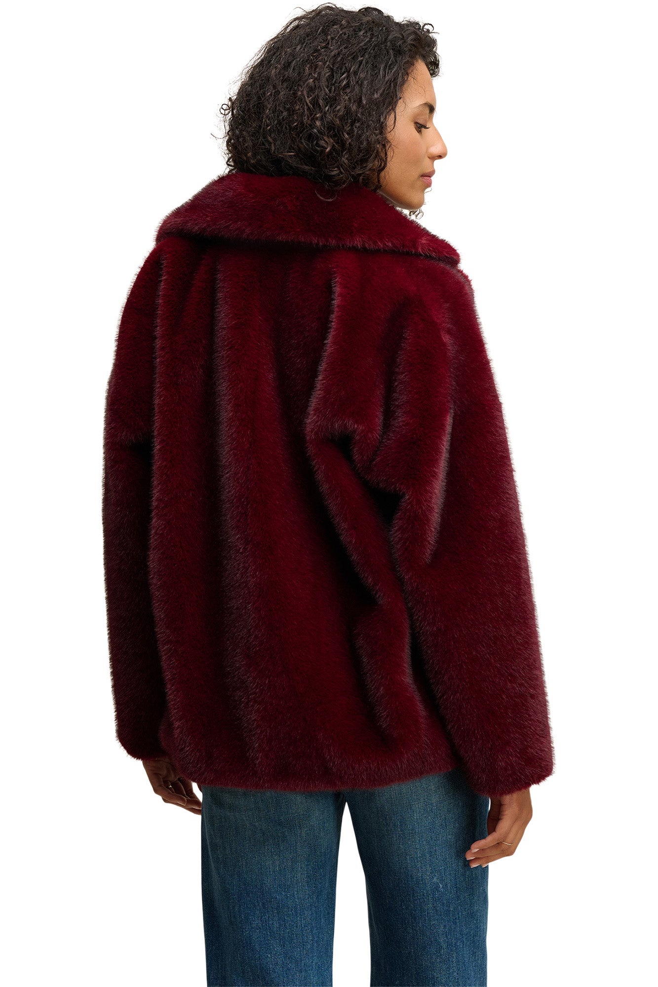 Velvet Carolyn Lux Faux Fur Jacket in Burgundy