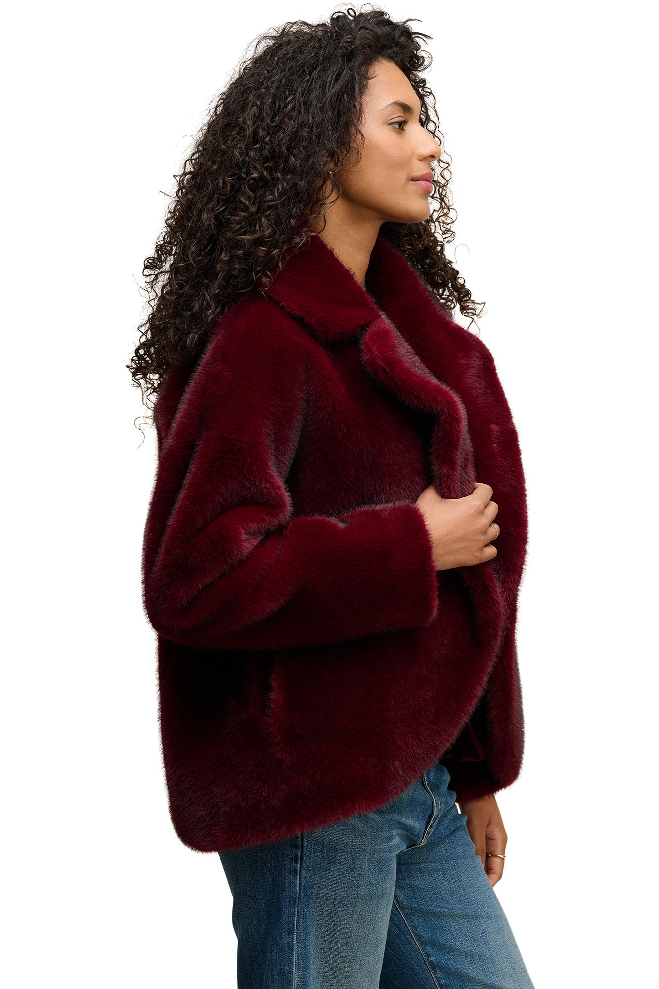 Velvet Carolyn Lux Faux Fur Jacket in Burgundy