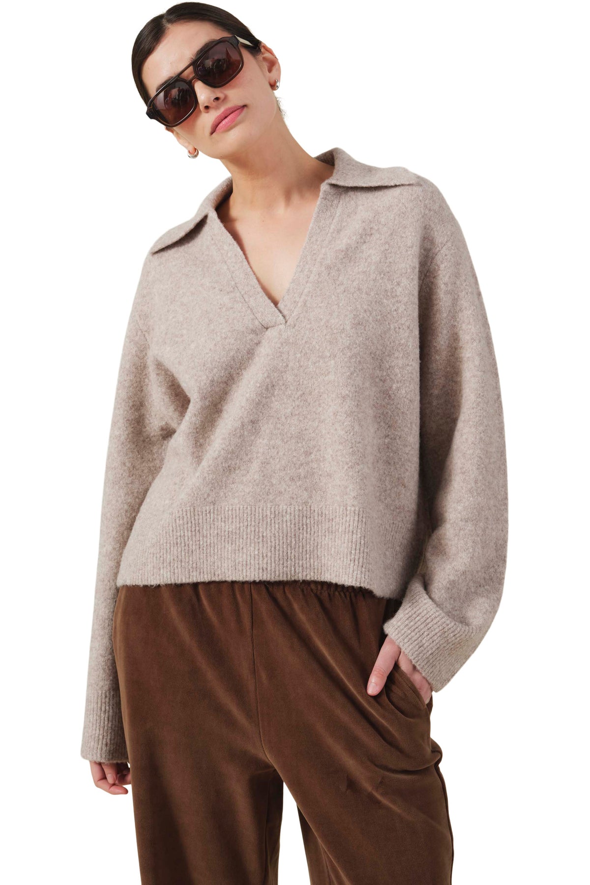 Velvet Carson Collared V-neck Sweater