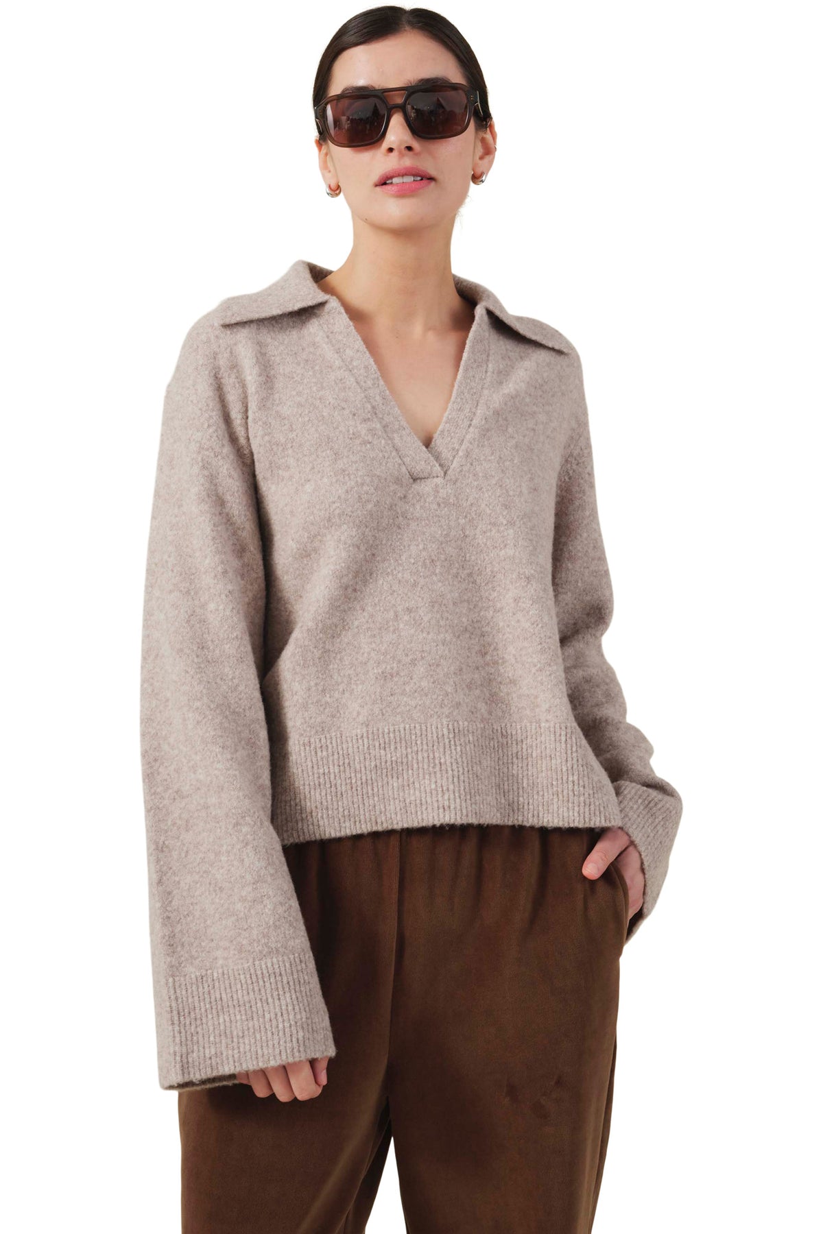 Velvet Carson Collared V-neck Sweater