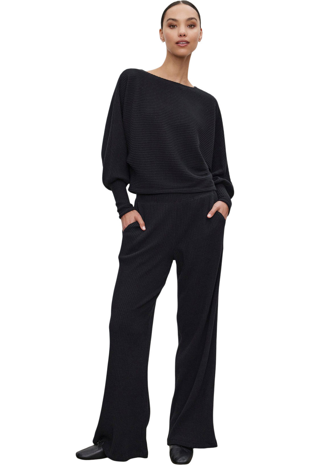Velvet Colleen Ribbed Pants in Black