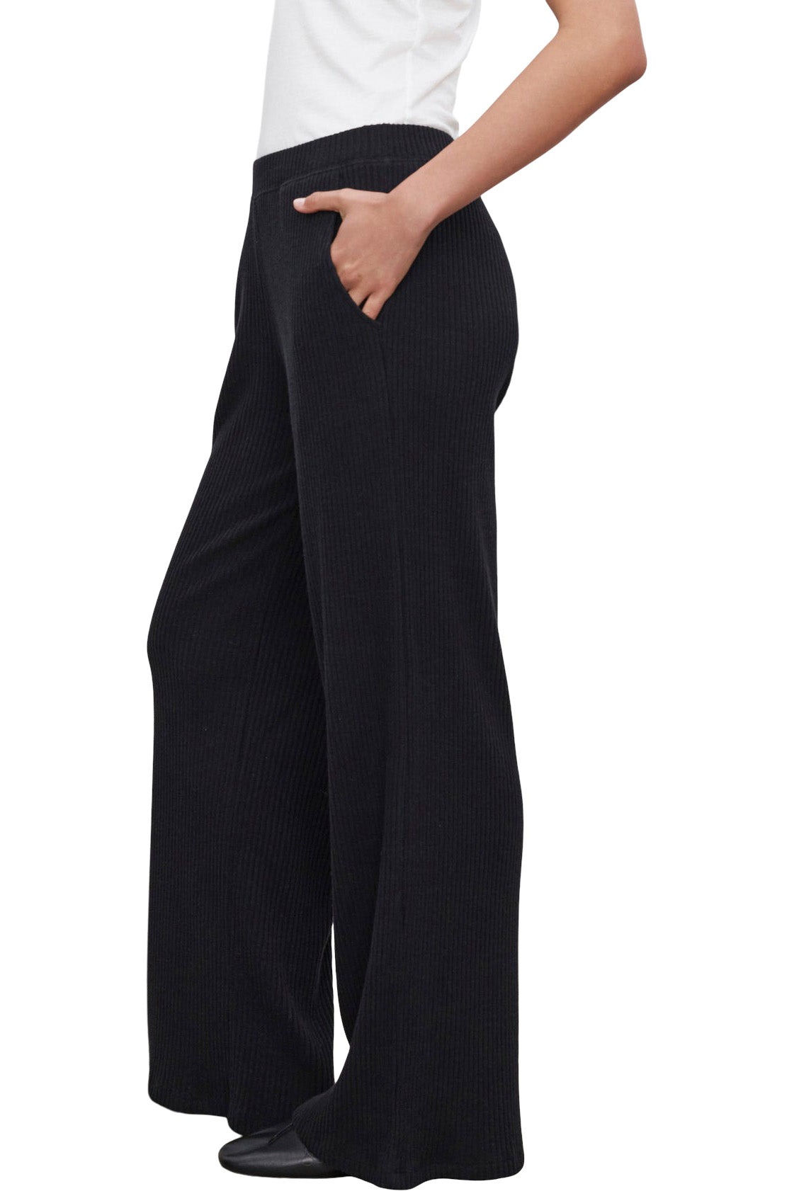 Velvet Colleen Ribbed Pants in Black
