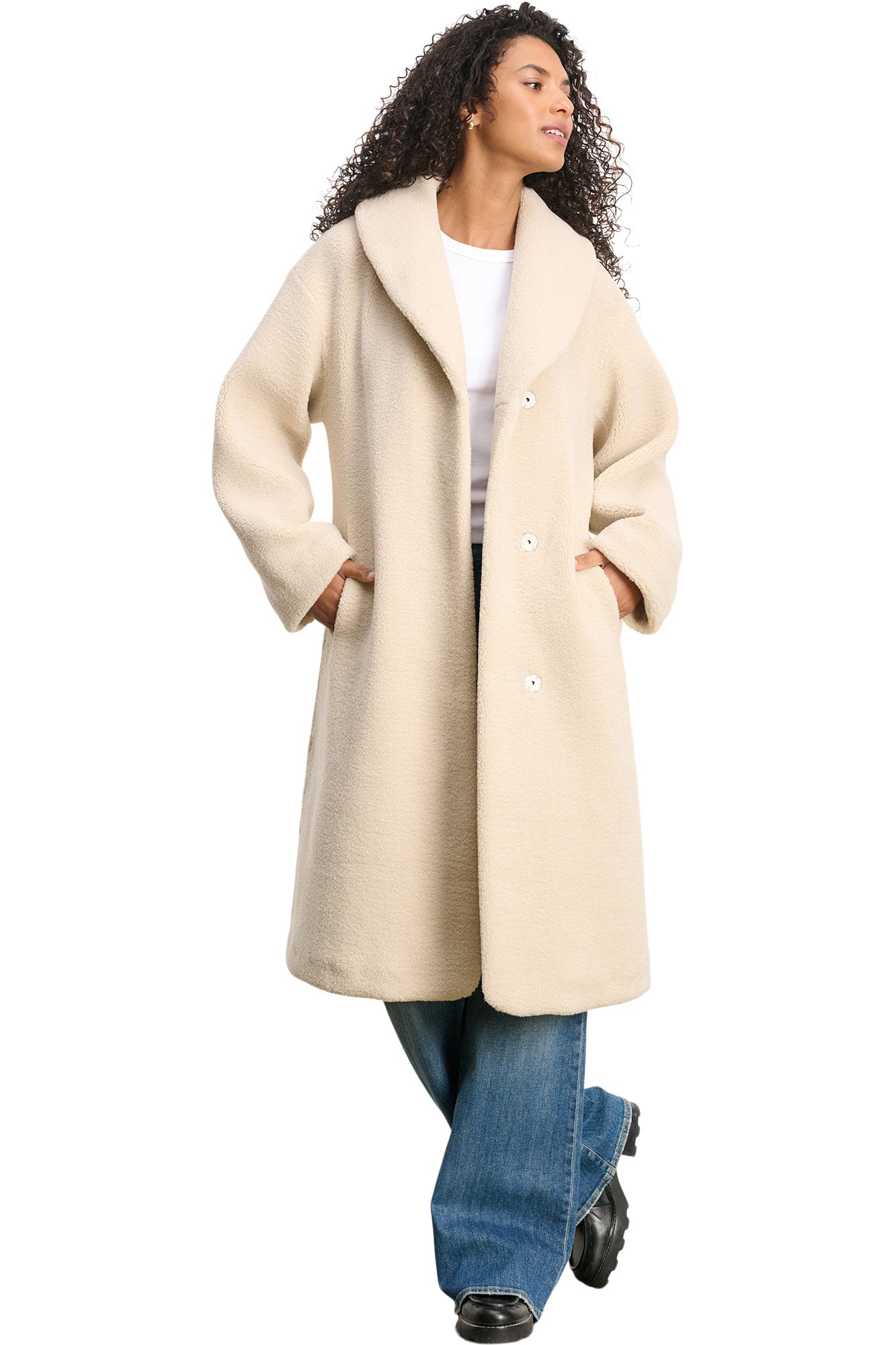 Velvet Eleanor Lux Sherpa Long Coat in Sand