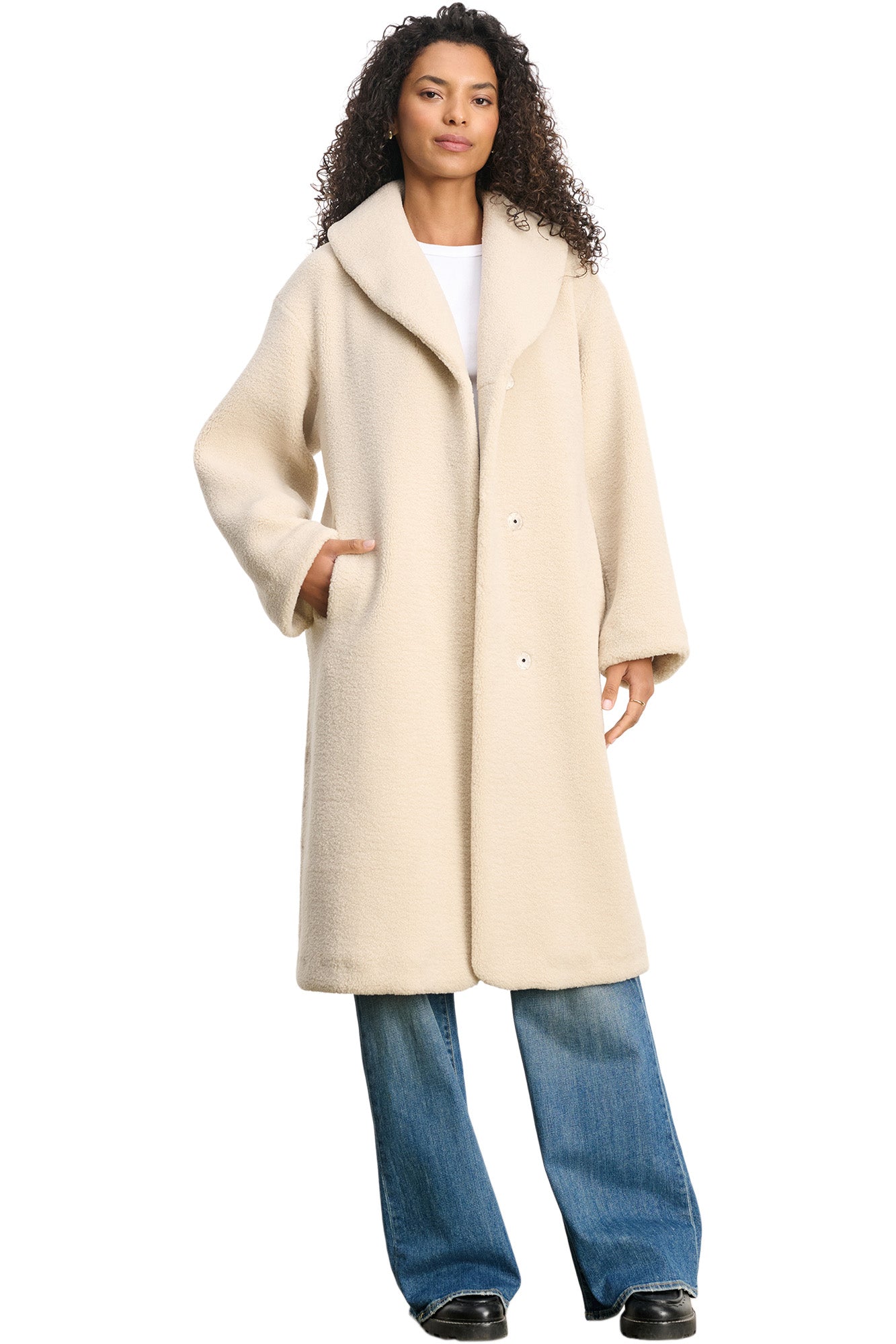 Velvet Eleanor Lux Sherpa Long Coat in Sand