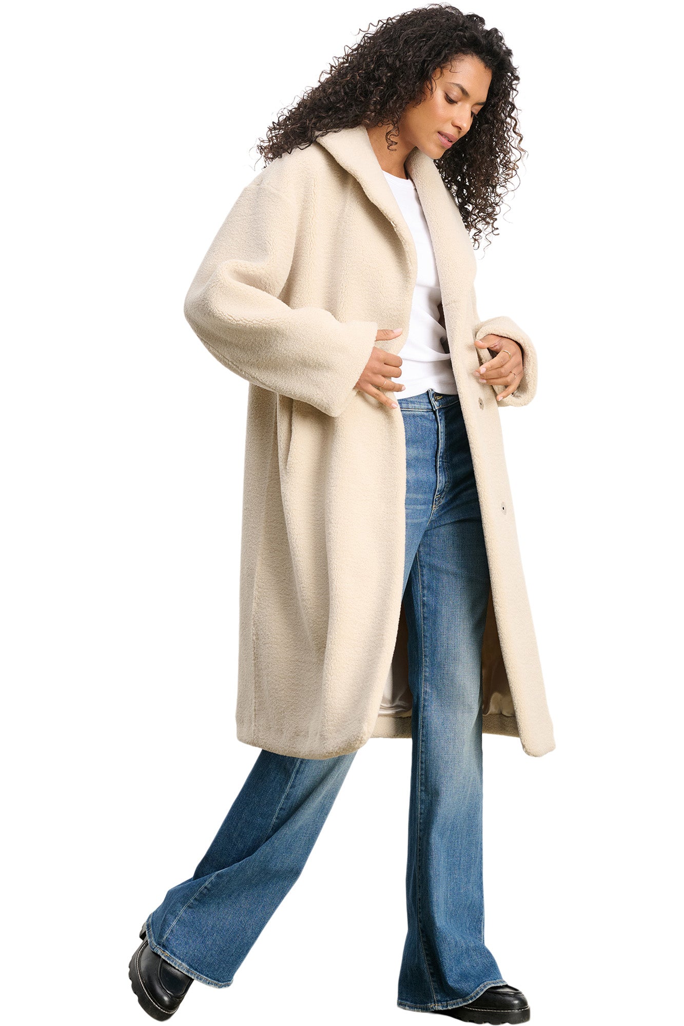 Velvet Eleanor Lux Sherpa Long Coat in Sand