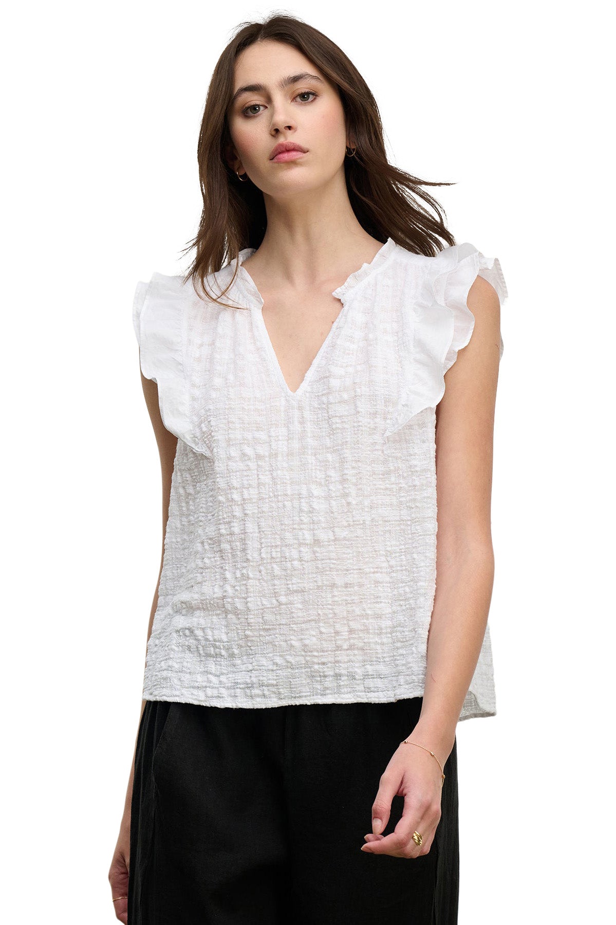 Velvet Eva Textured Cotton Gauze Top in White