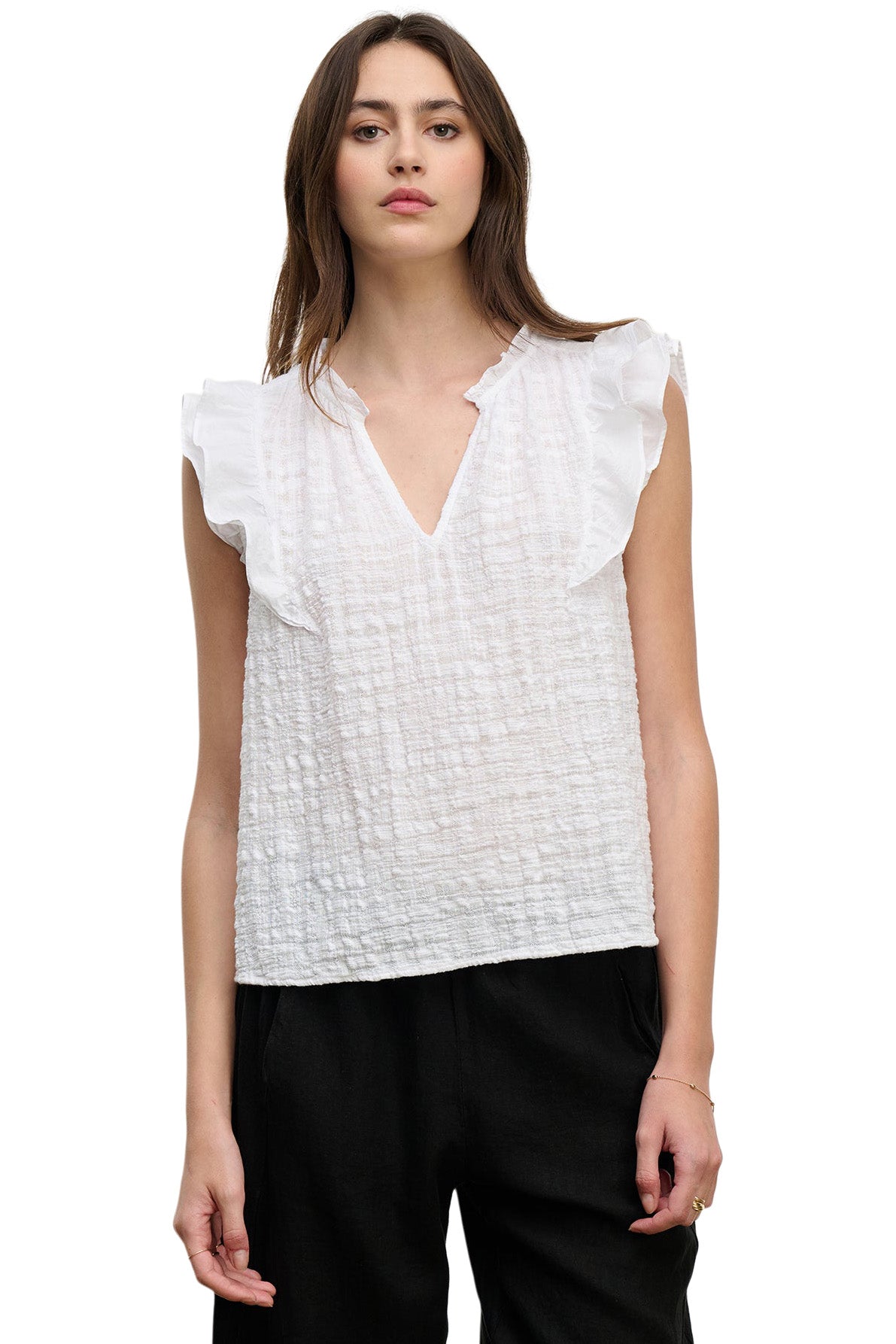 Velvet Eva Textured Cotton Gauze Top in White
