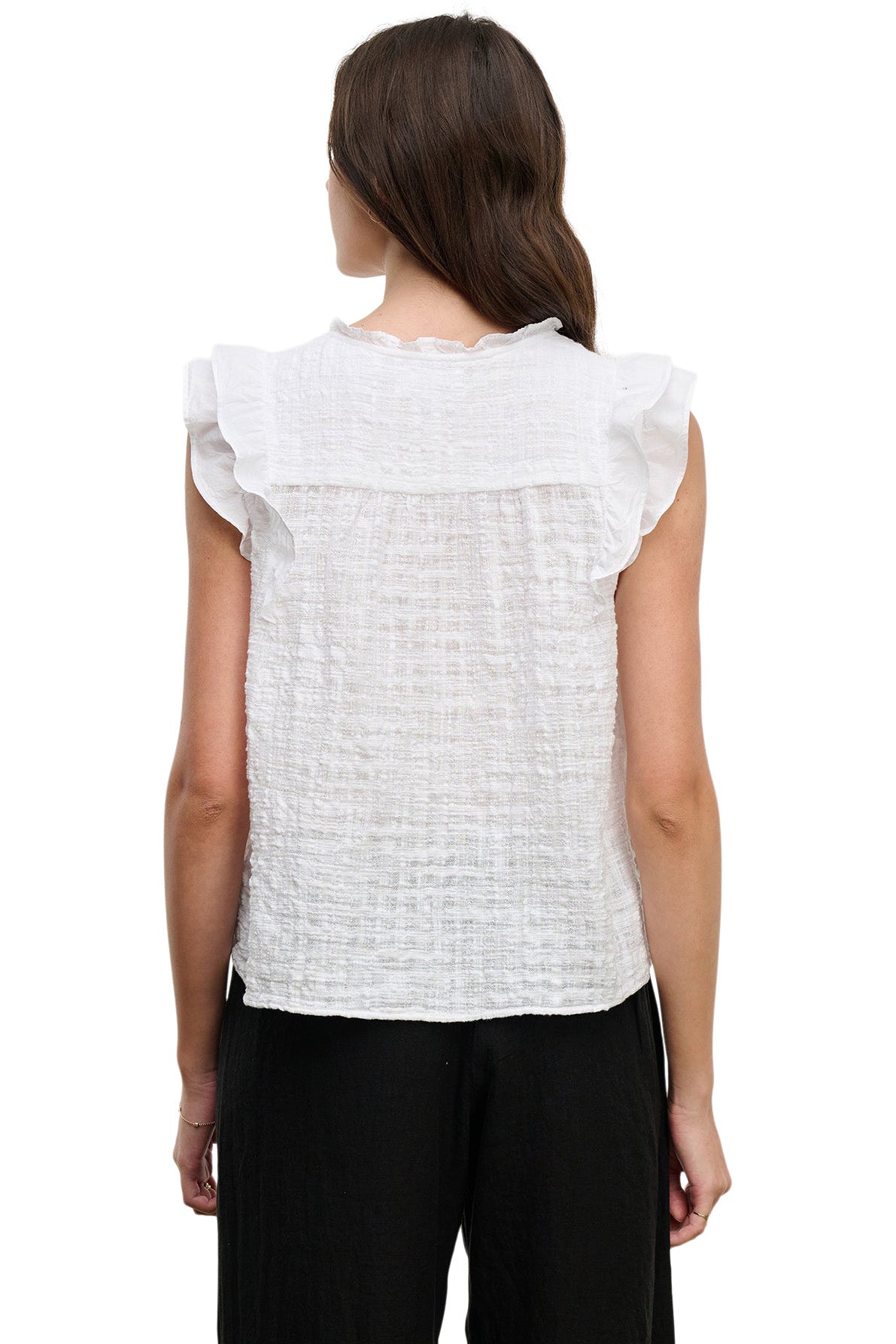 Velvet Eva Textured Cotton Gauze Top in White