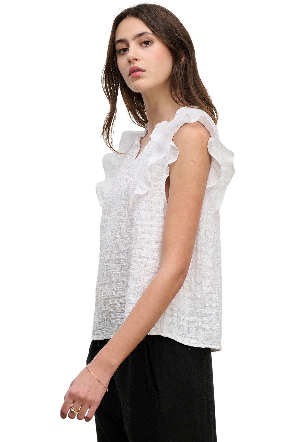 Velvet Eva Textured Cotton Gauze Top in White