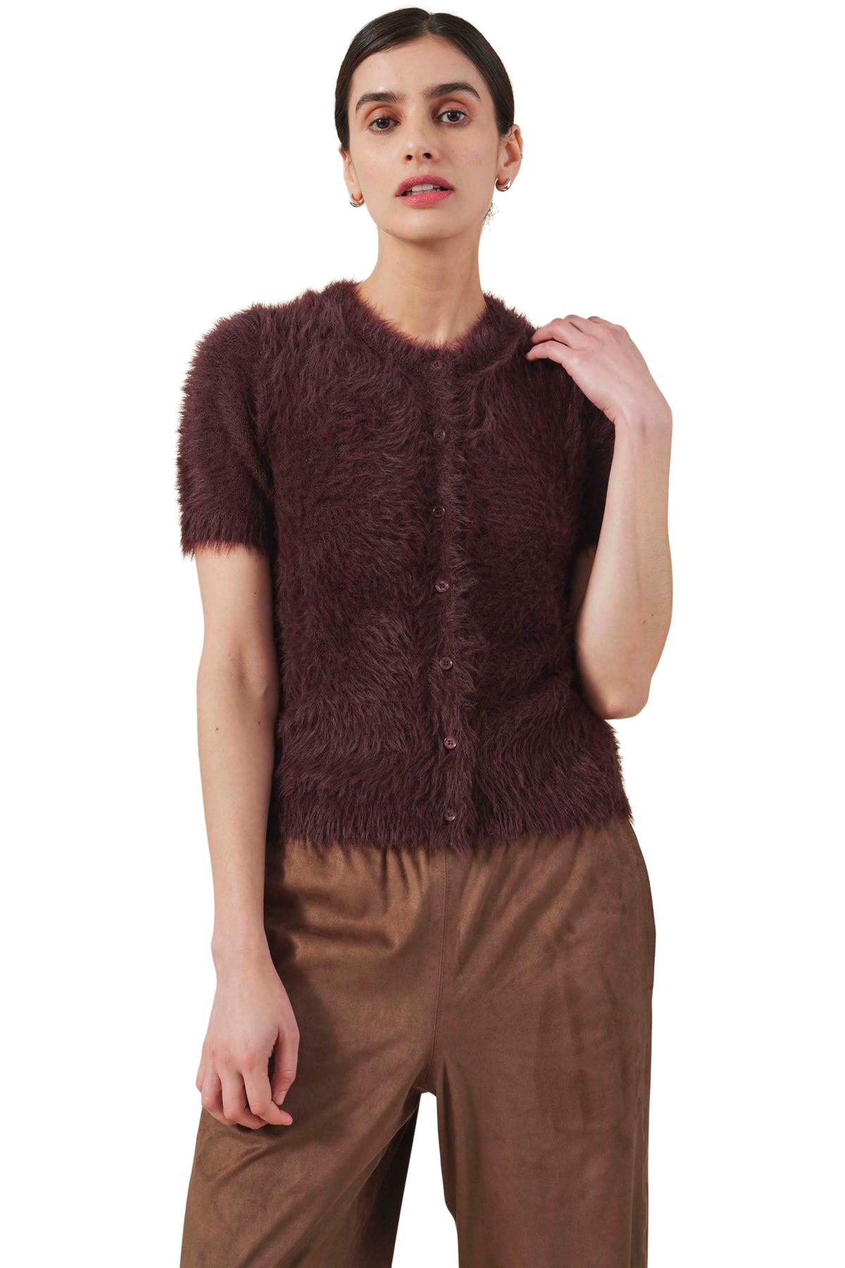 Velvet Gabby Feather Yarn Cardigan in Milk