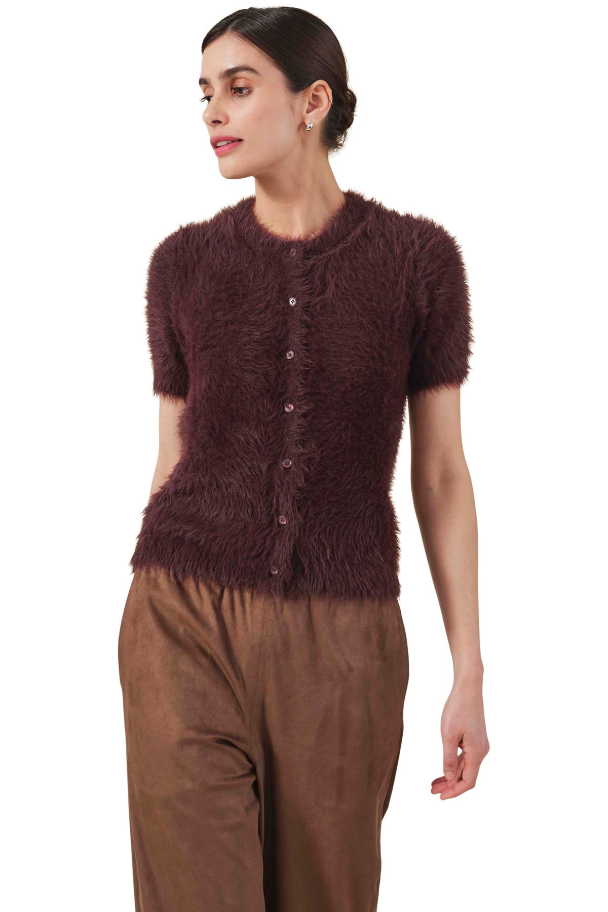 Velvet Gabby Feather Yarn Cardigan in Milk