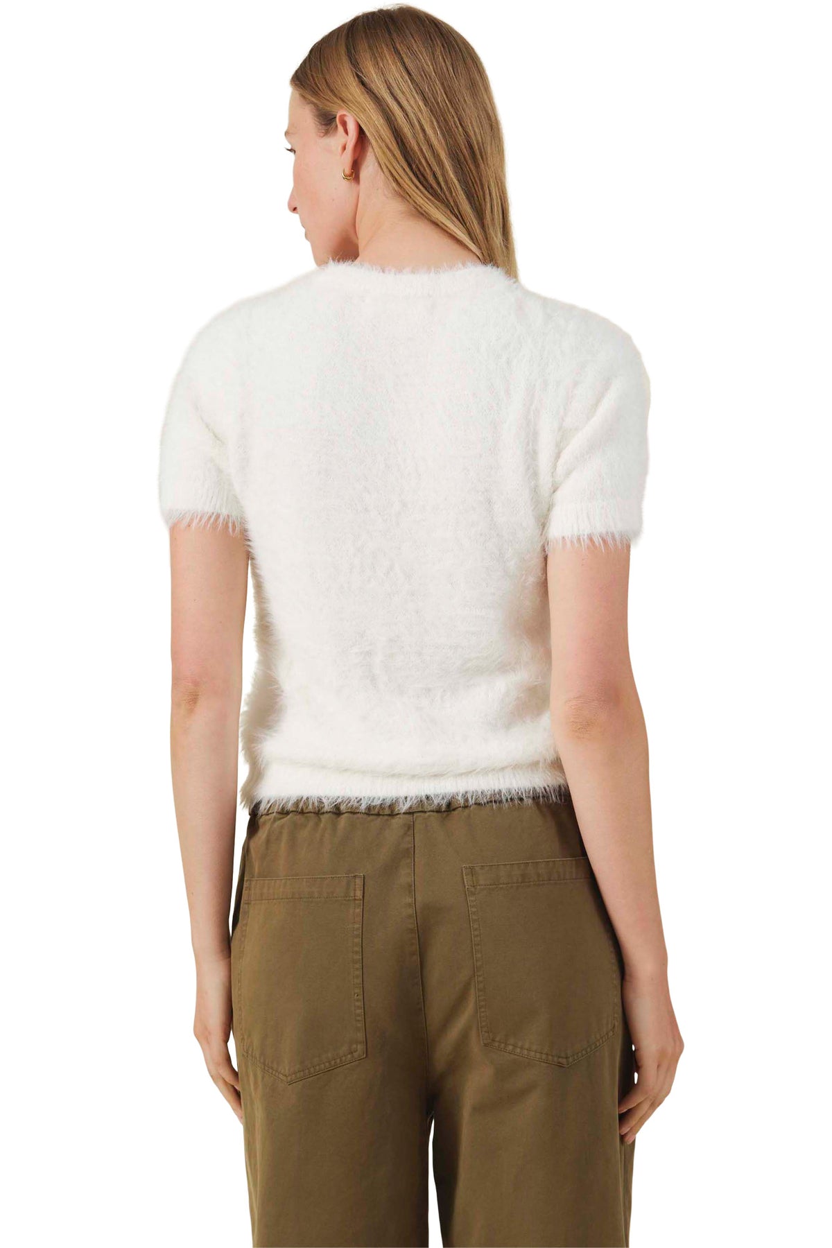 Velvet Gabby Feather Yarn Cardigan in Milk