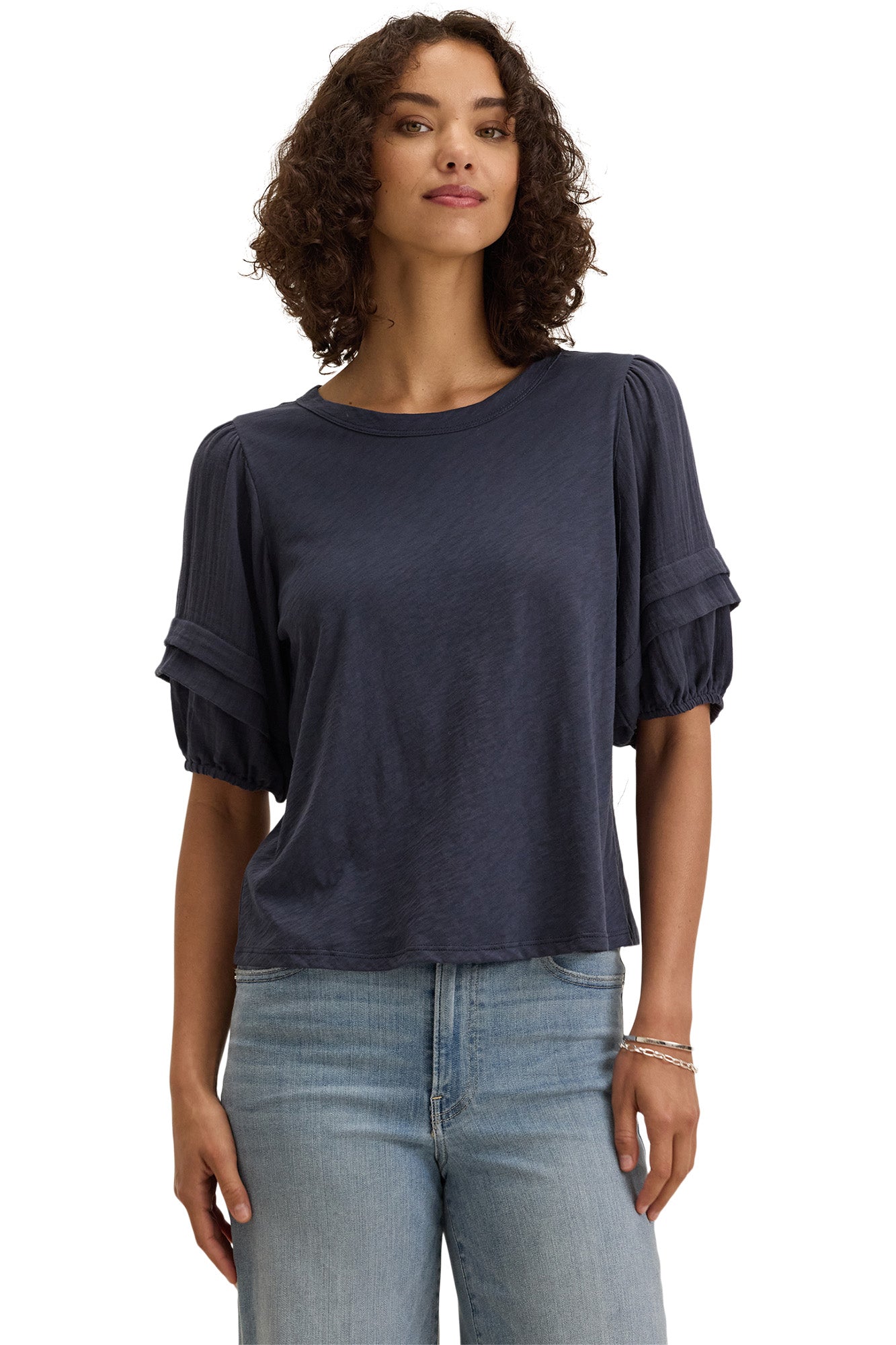 Velvet Haden Pintuck Sleeve T-shirt in Crater