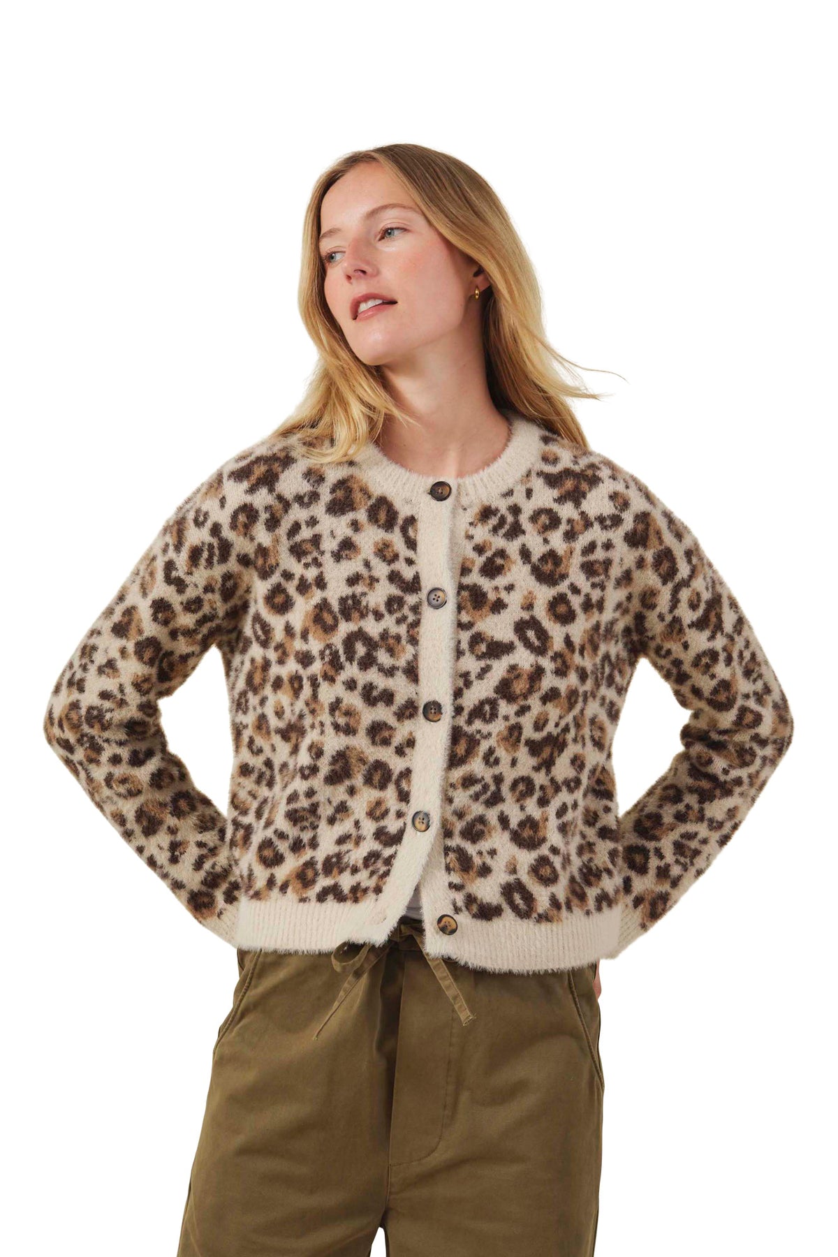 Velvet Hannah Jacquard Cardigan in Leopard