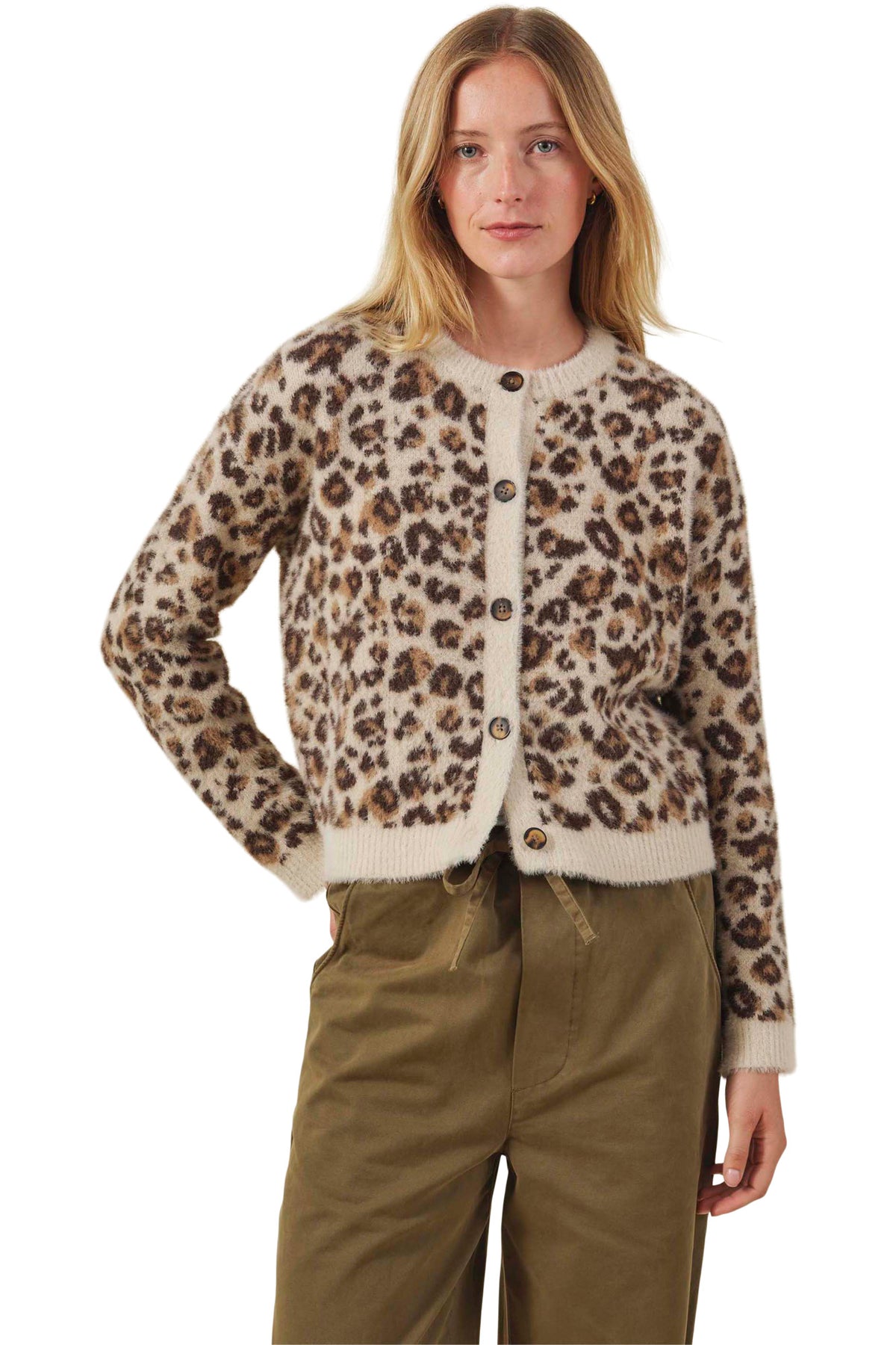 Velvet Hannah Jacquard Cardigan in Leopard