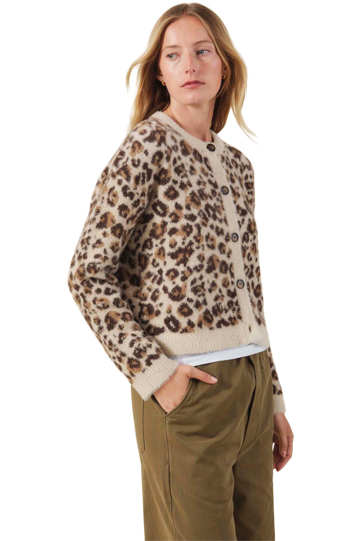 Velvet Hannah Jacquard Cardigan in Leopard