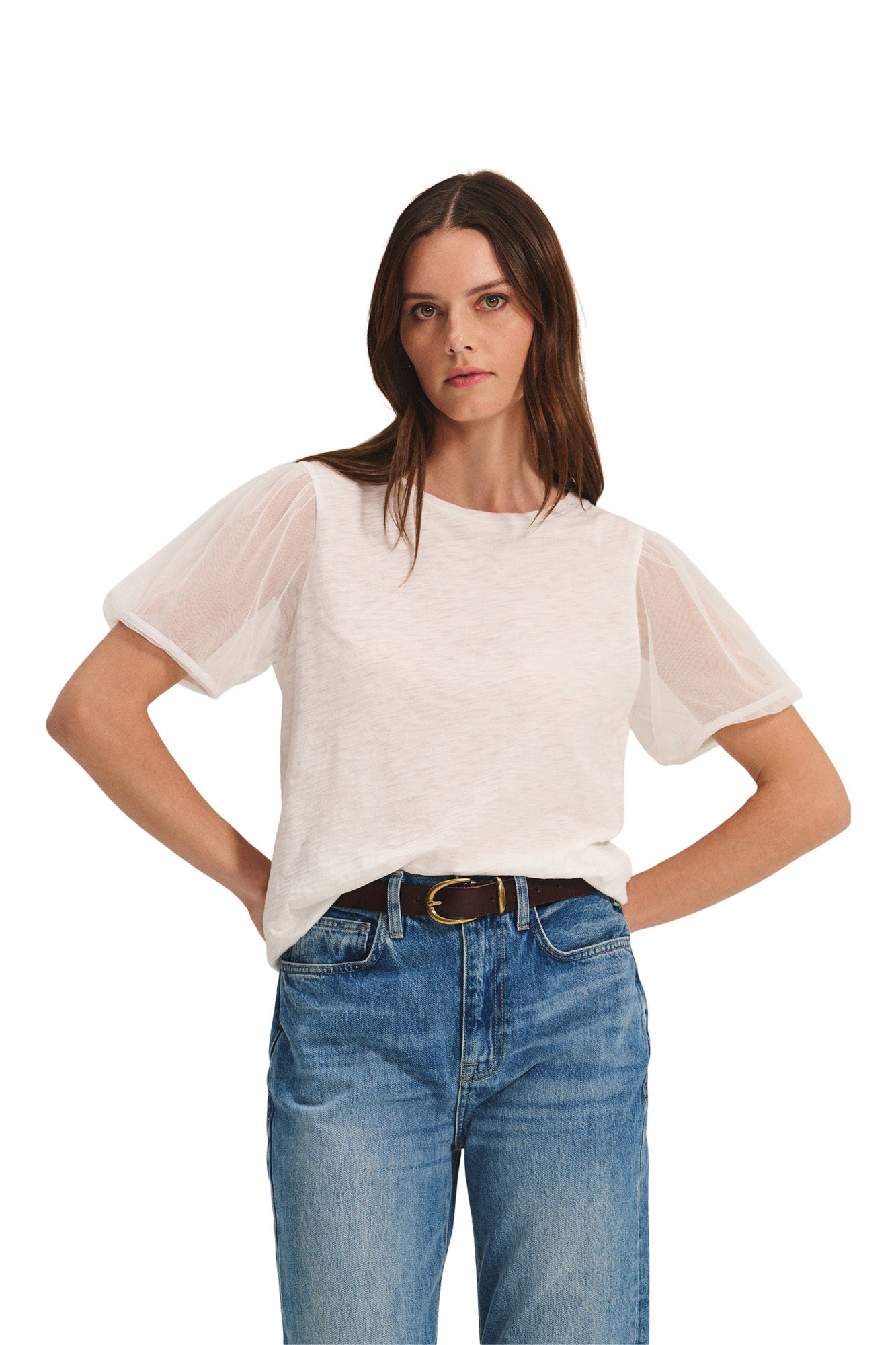 Velvet Justine Mesh Sleeve Top