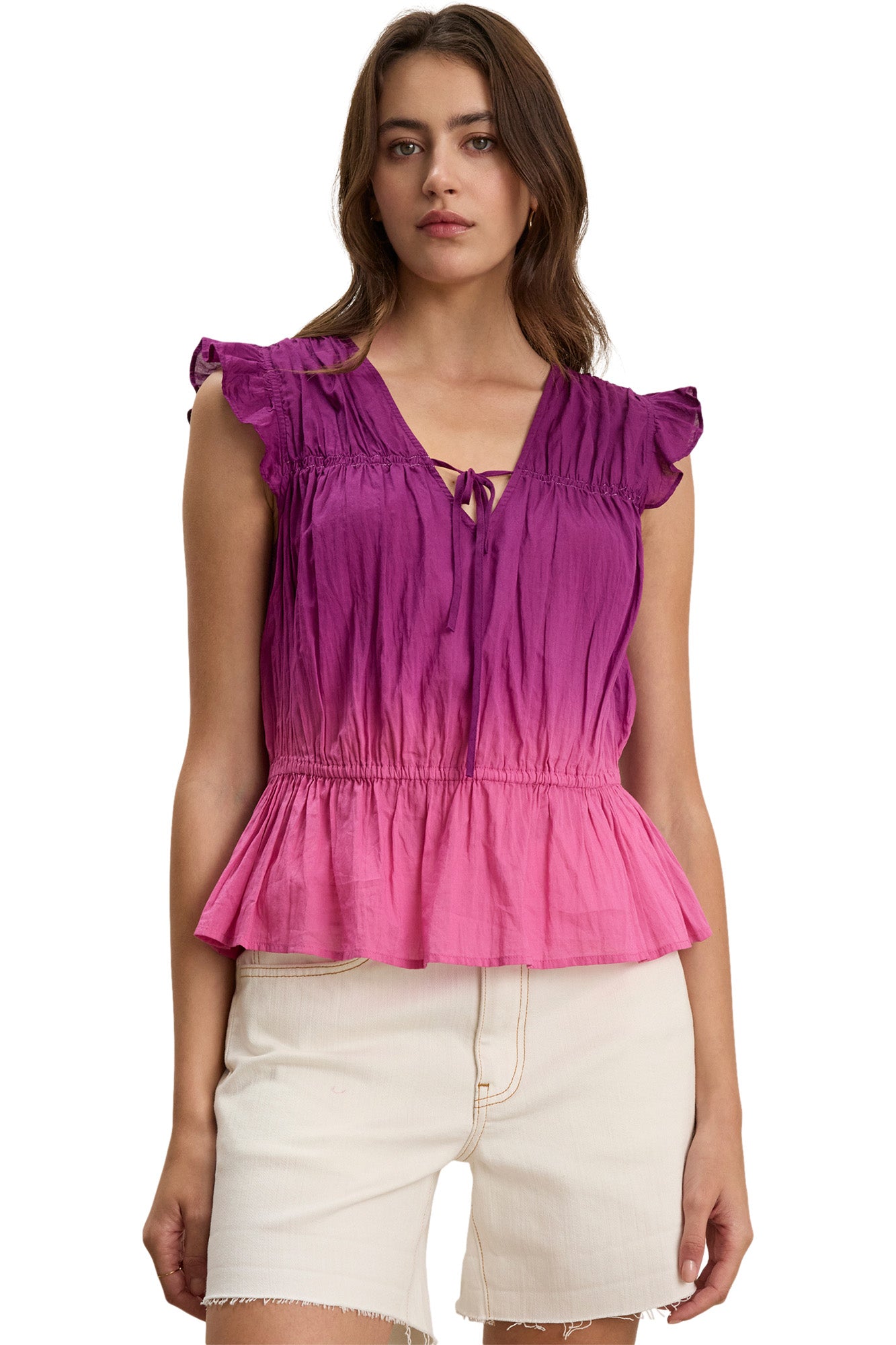 Velvet Kaia Dip Dye Shirt in Fuchsia