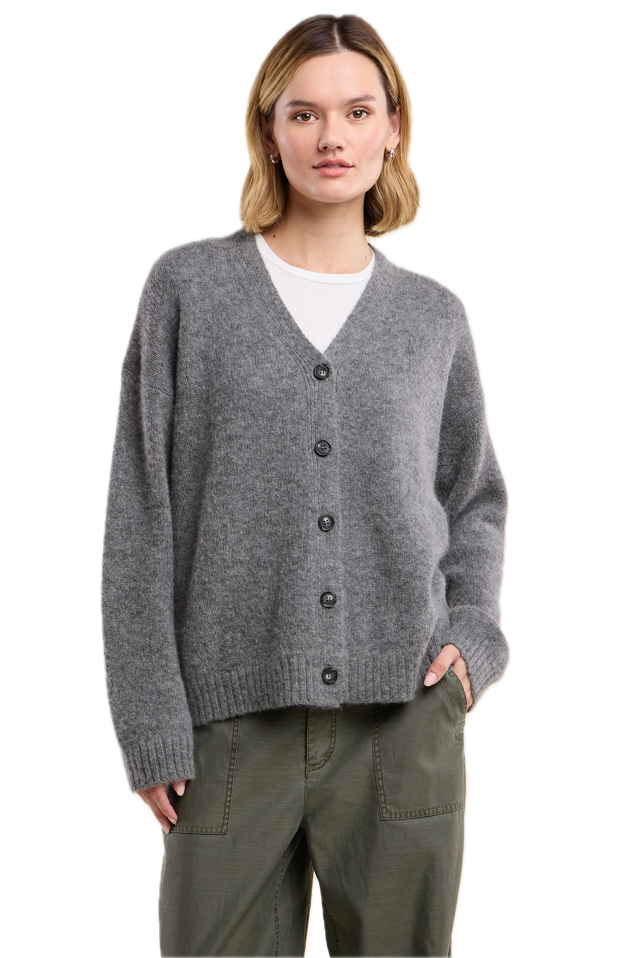 Velvet Lea Cardigan in Medium Heather Grey