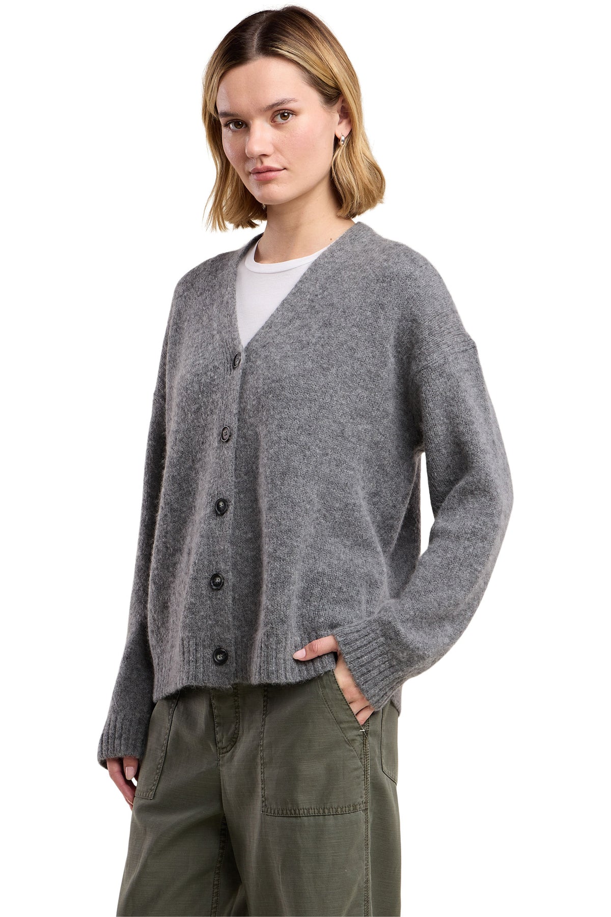 Velvet Lea Cardigan in Medium Heather Grey