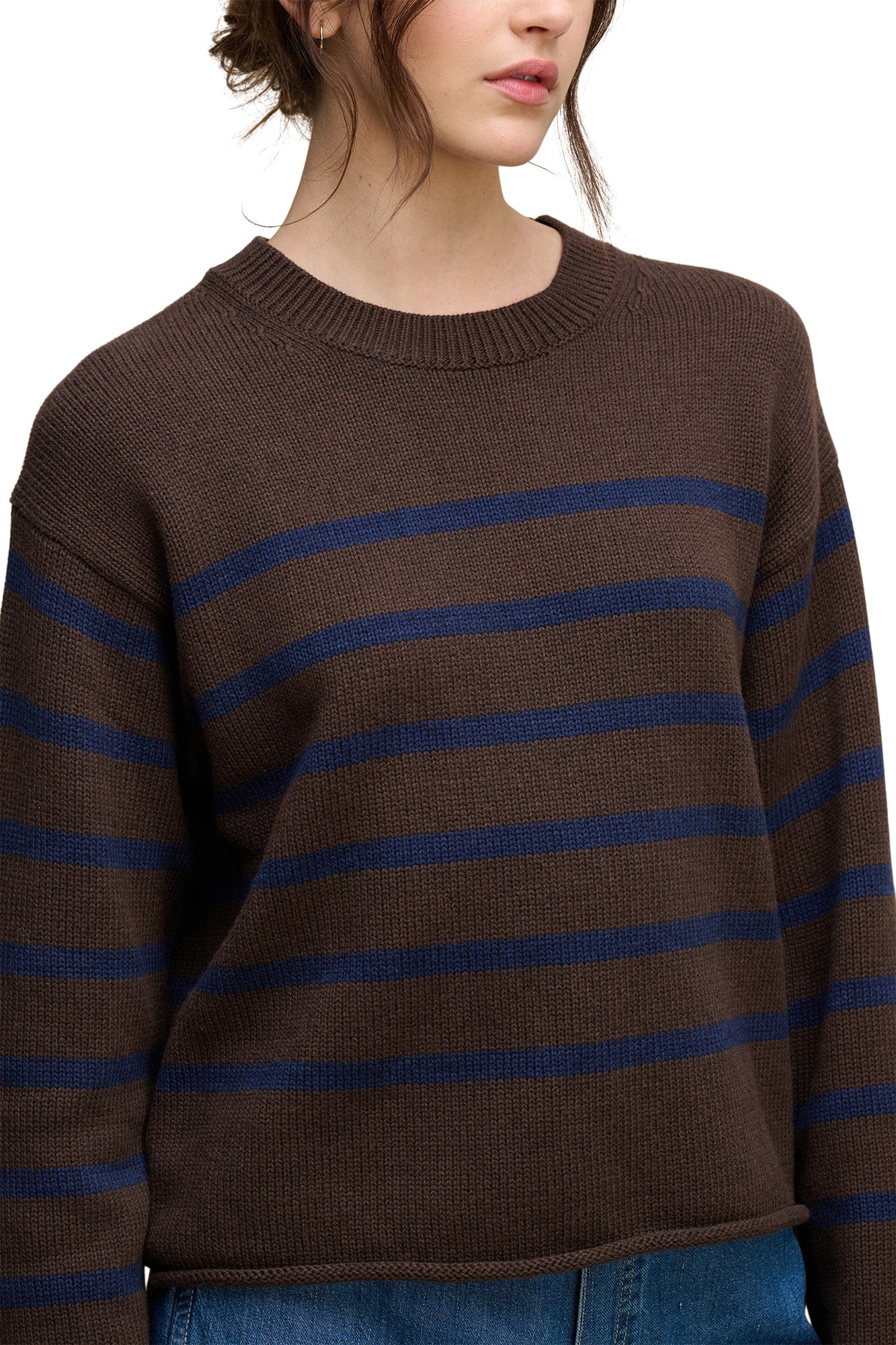 Velvet Lucia Striped Crewneck in Espresso - Marin