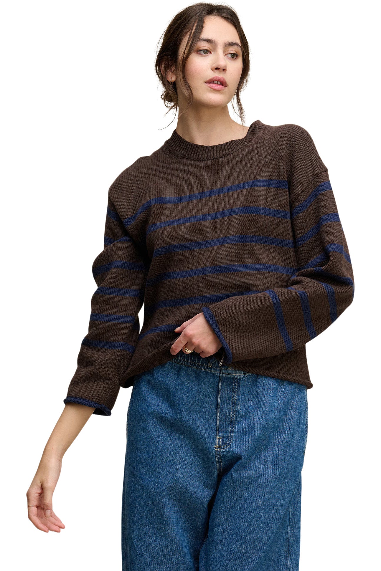 Velvet Lucia Striped Crewneck in Espresso - Marin