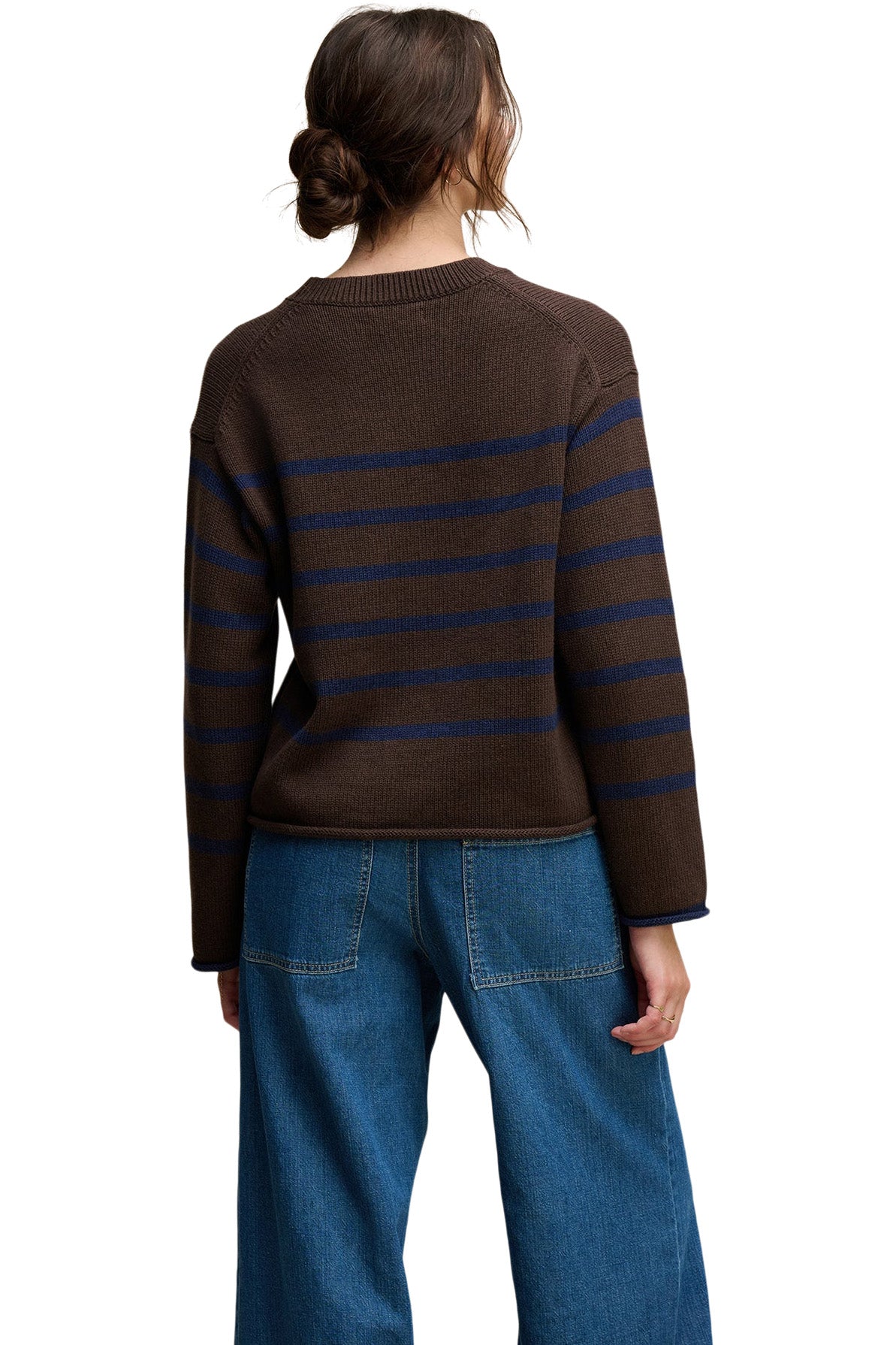 Velvet Lucia Striped Crewneck in Espresso - Marin