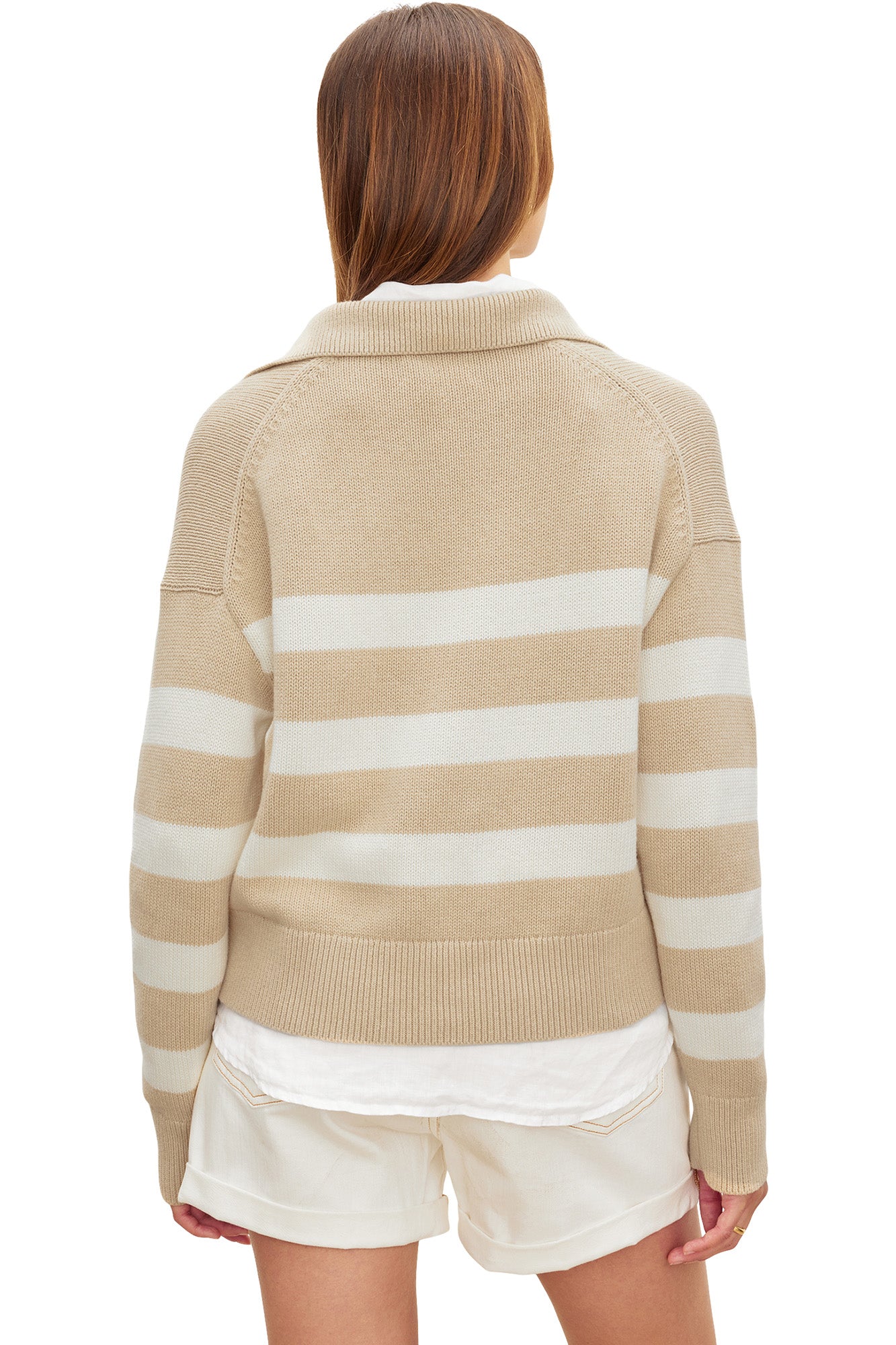 Velvet Lucie Striped Polo Sweater in Sable Milk