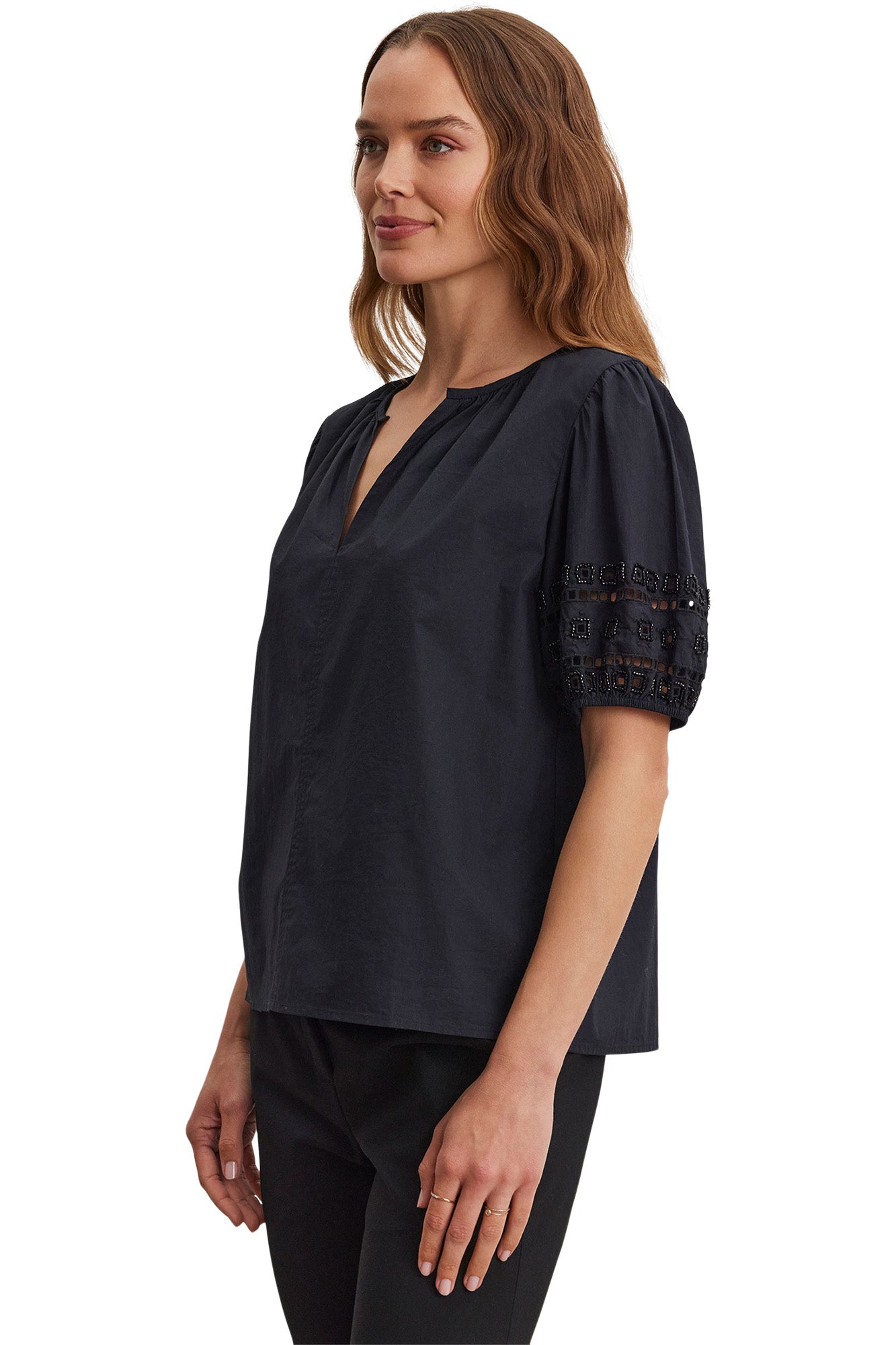 Velvet Martah Beaded Detail Top in Black