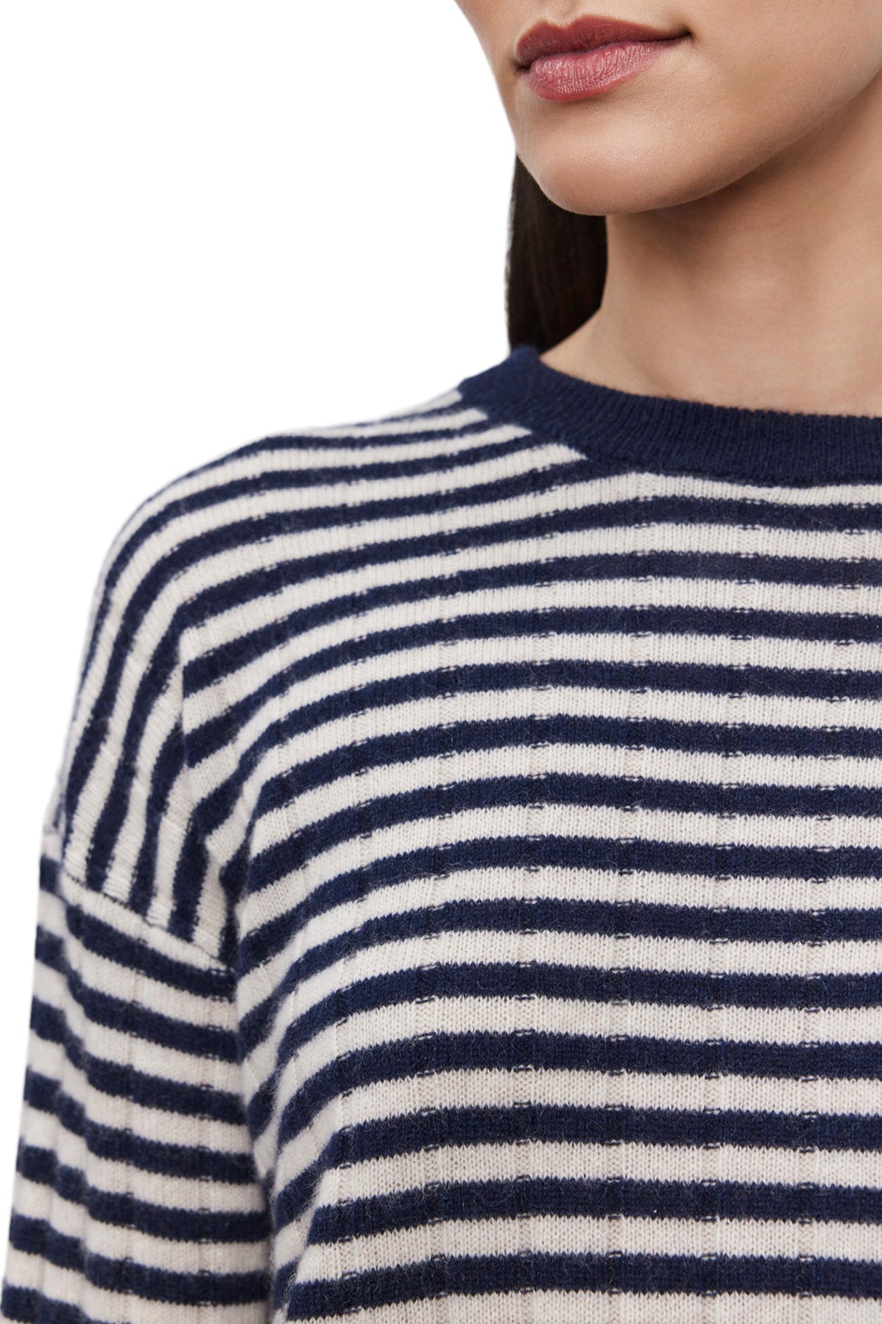 Velvet Monica Cashmere Striped Sweater in Linen-Navy