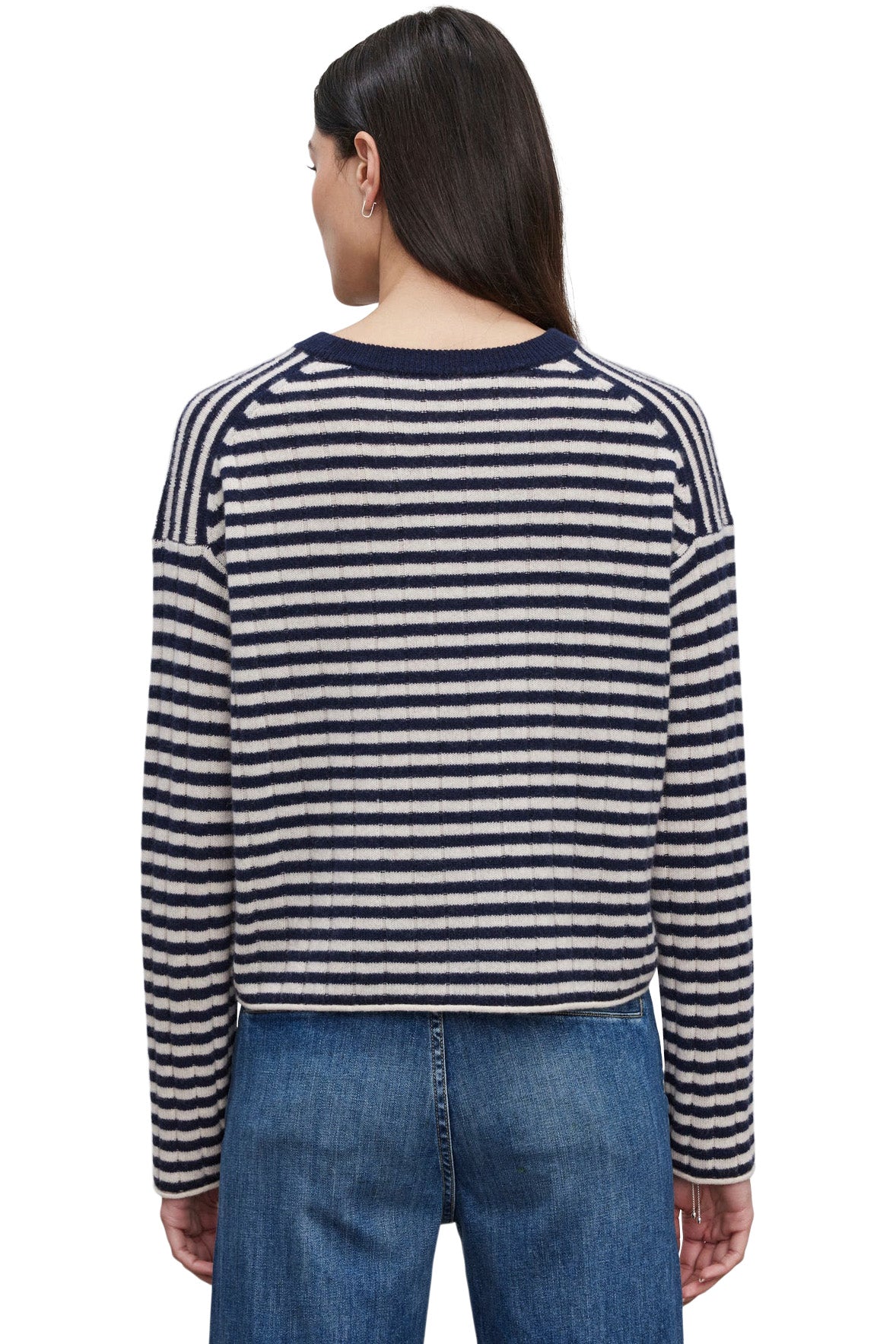 Velvet Monica Cashmere Striped Sweater in Linen-Navy