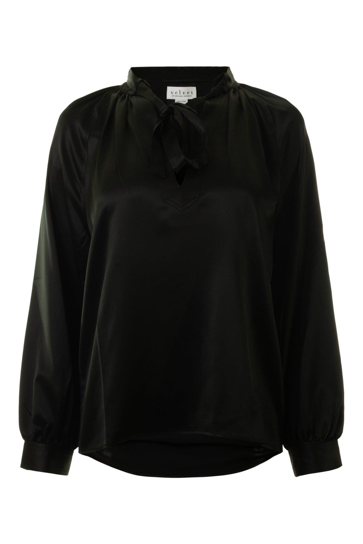 Velvet Nia Silk Blouse with Tie in Black
