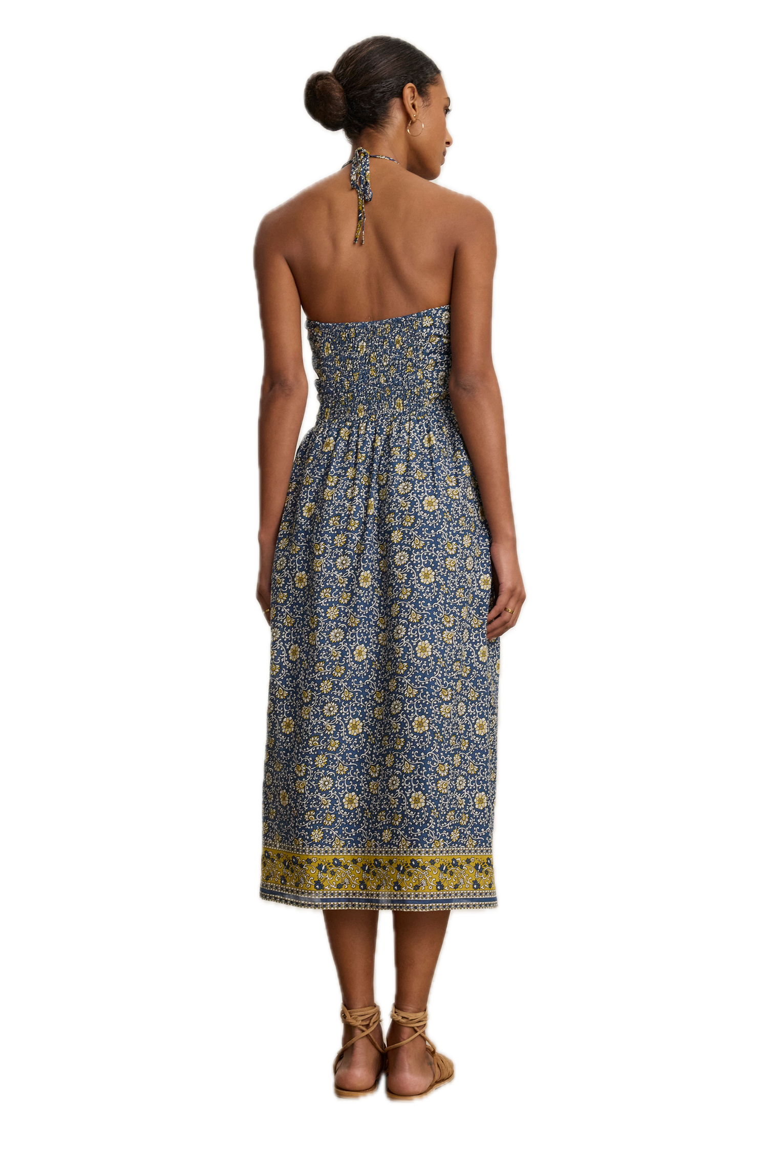 Velvet Odette Block Print Dress in Blue Floral
