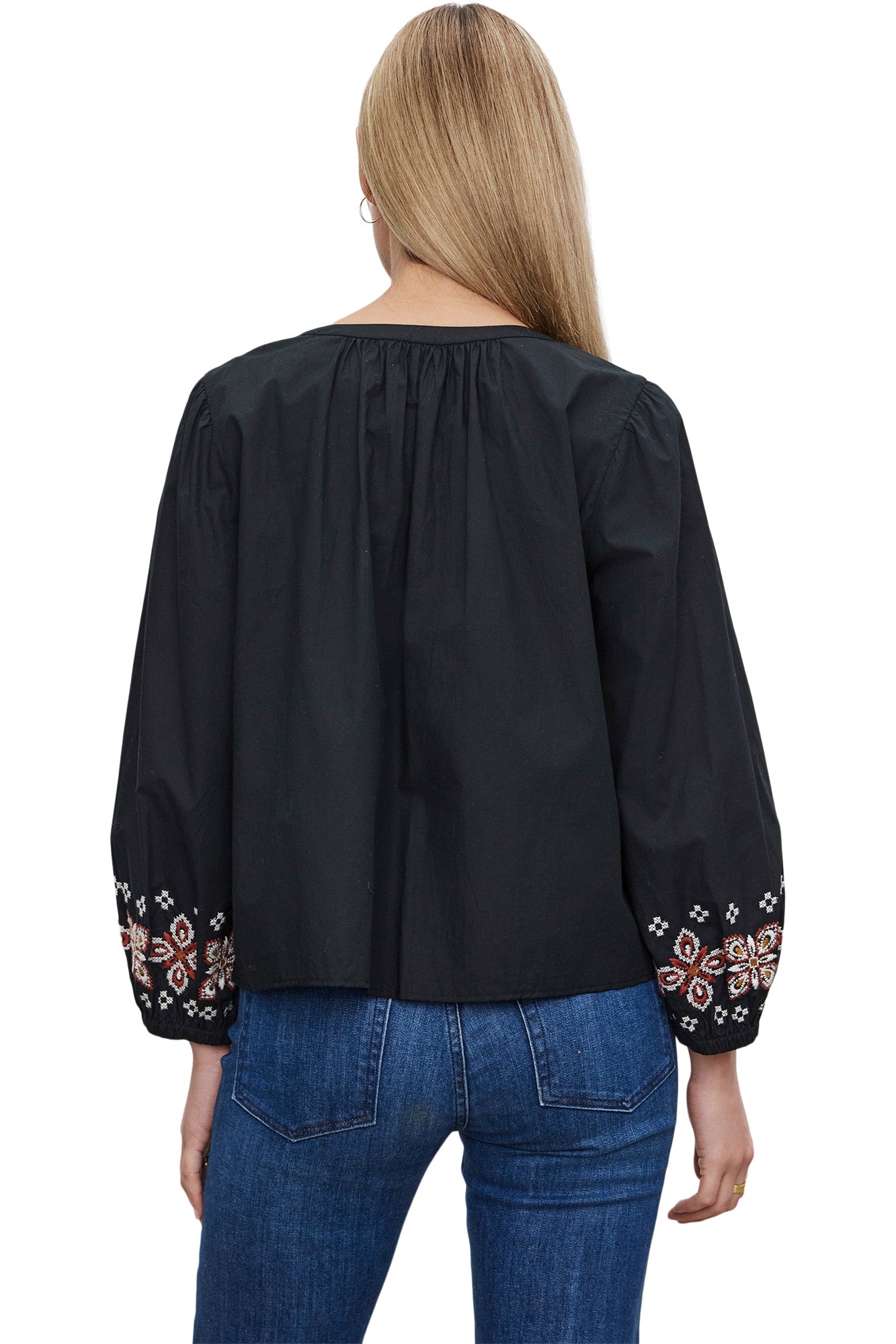 Velvet Paola Embroidered Top in Black