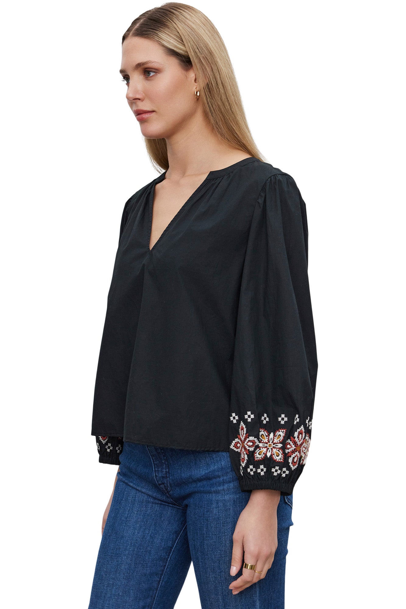 Velvet Paola Embroidered Top in Black