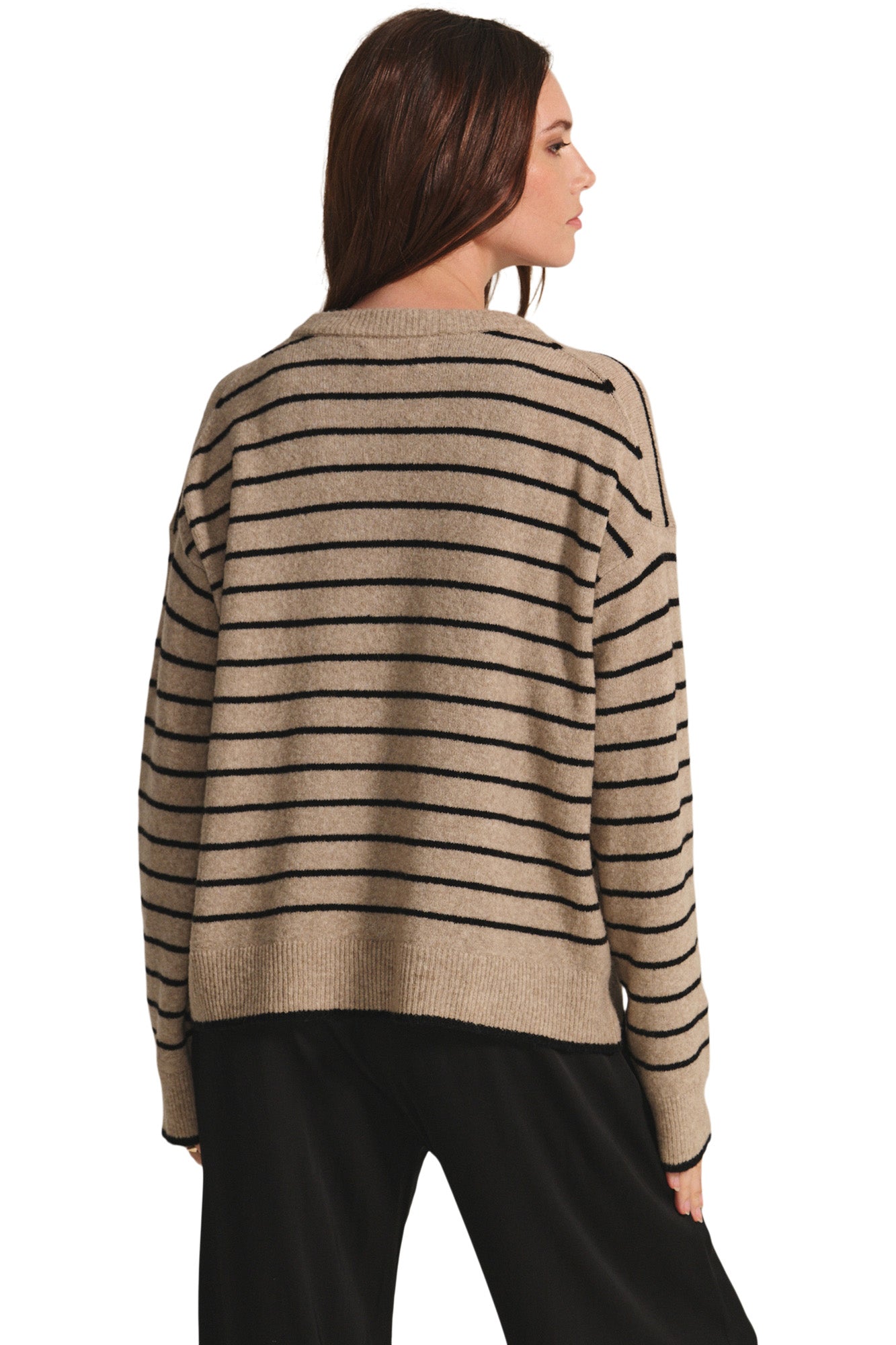 Velvet Romy Crewneck Sweater in Oatmeal - Navy