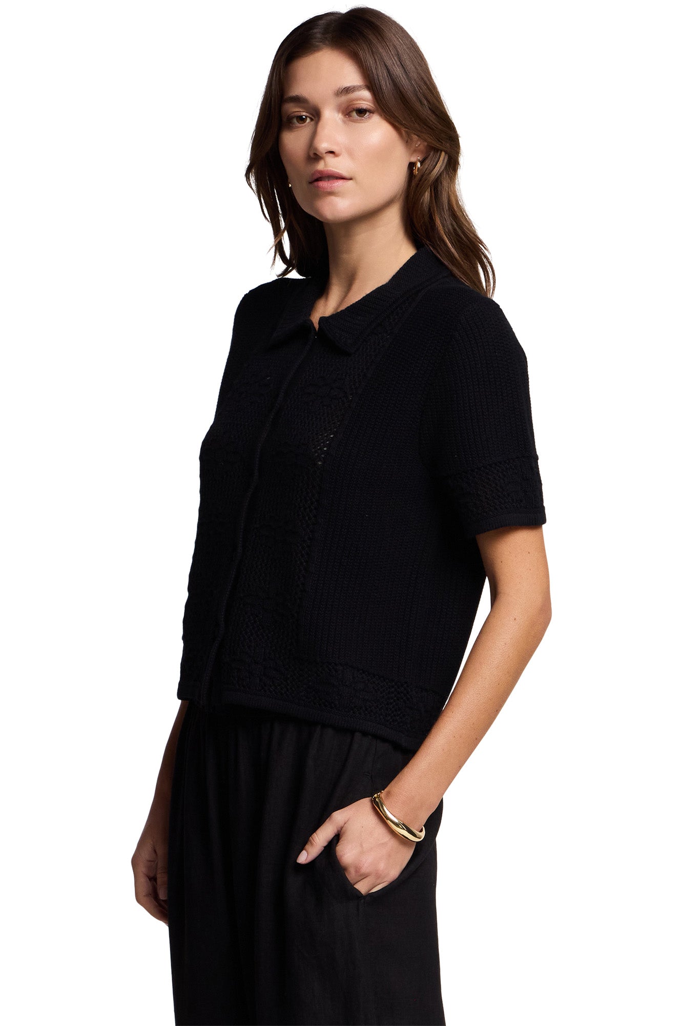 Velvet Rosemond Short Sleeve Collared Sweater