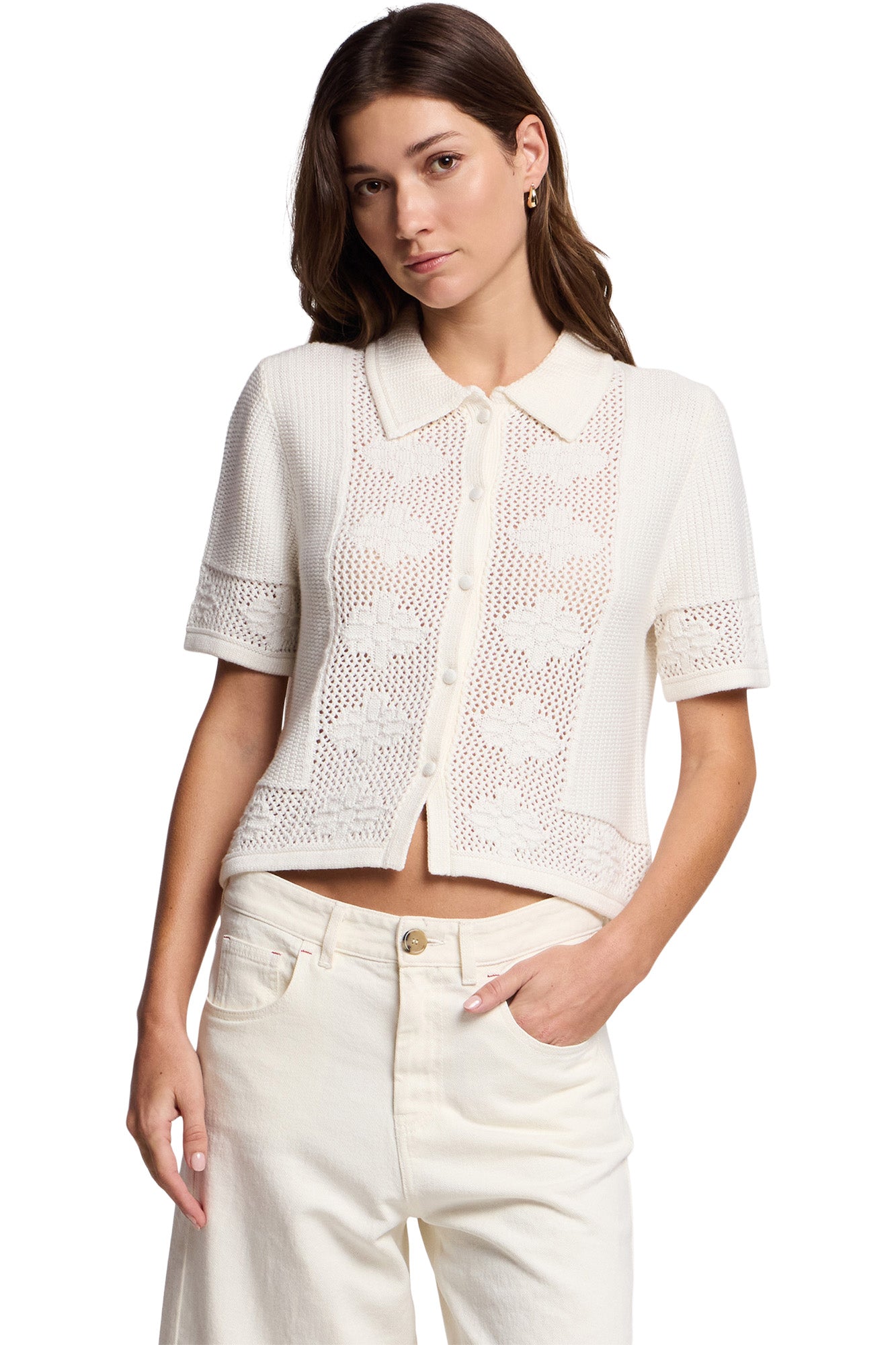 Velvet Rosemond Short Sleeve Collared Sweater