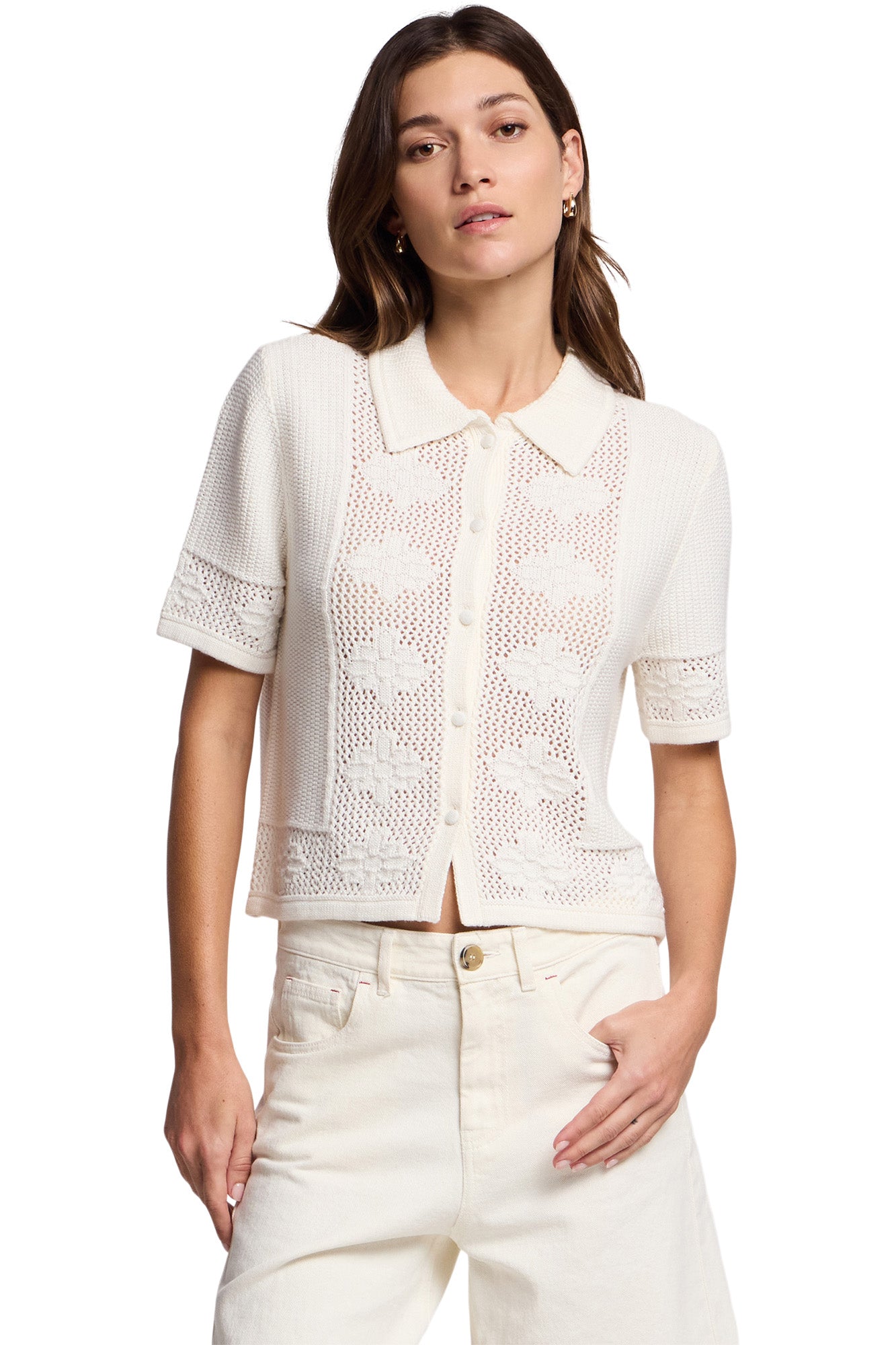 Velvet Rosemond Short Sleeve Collared Sweater