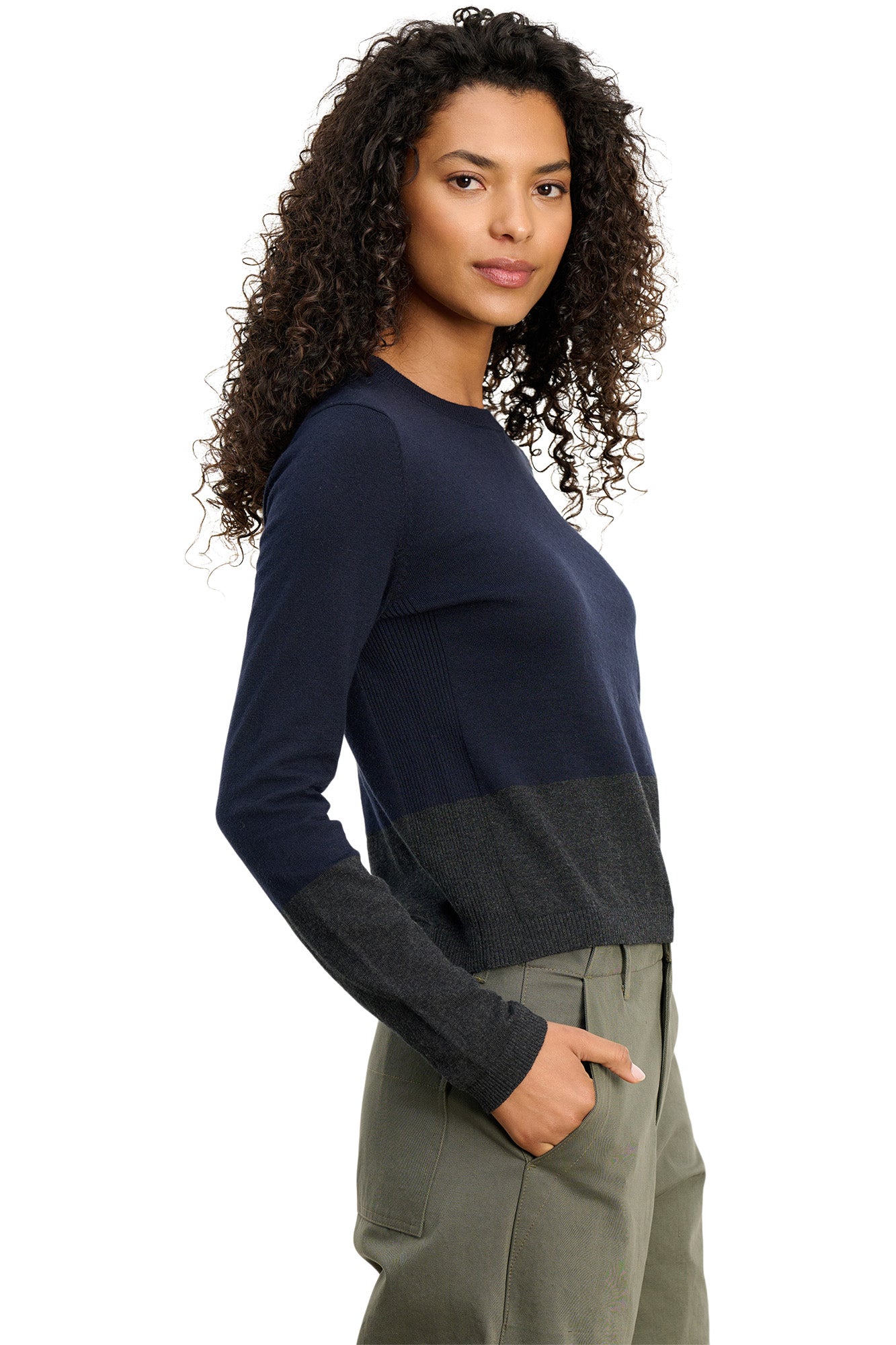 Velvet Roxy Lux Cashmere Crewneck Sweater in Navy